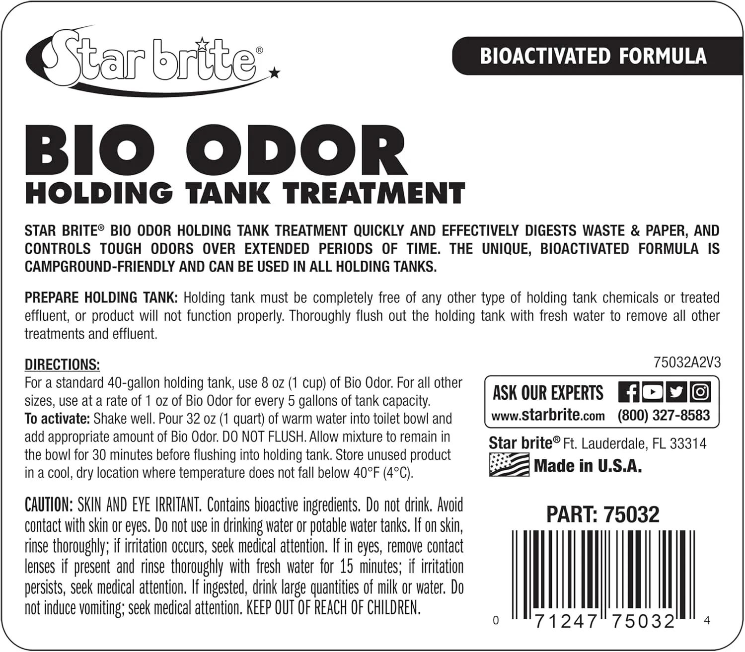 STAR BRITE Bio Odor Holding Tank Treatment - Bioactivated Formula