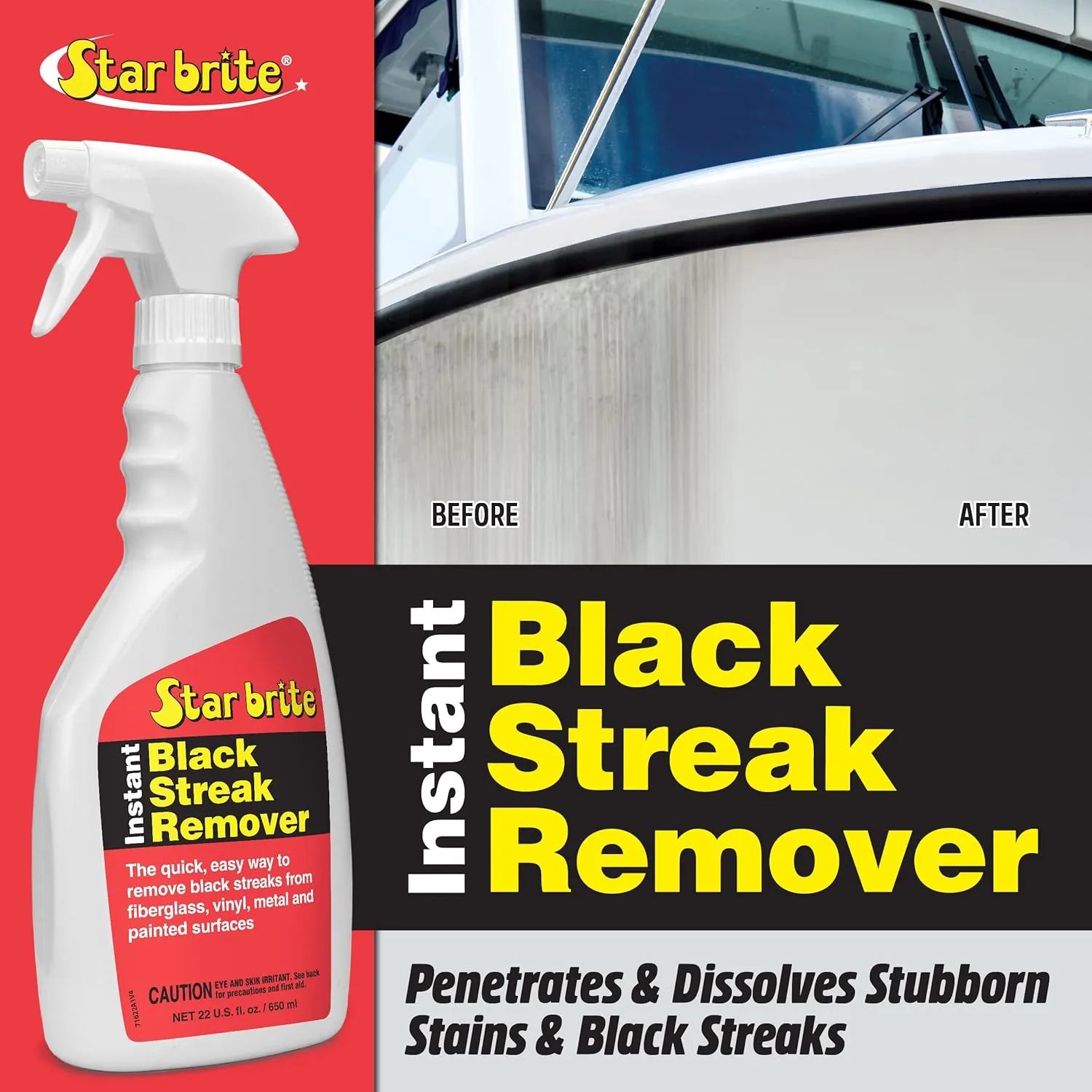 Star brite Instant Black Streak Remover - Dissolve Grease, Oil, Smoke & Exhaust Stains on Fiberglass, Vinyl, Metal, Plastic & Painted Surfaces - Spray On, Wipe Off 128 Oz Gallon