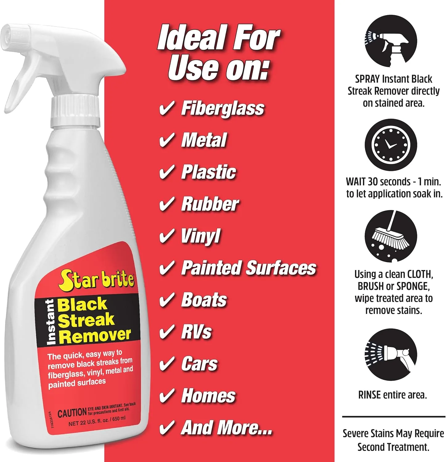 Star brite Instant Black Streak Remover - Dissolve Grease, Oil, Smoke & Exhaust Stains on Fiberglass, Vinyl, Metal, Plastic & Painted Surfaces - Spray On, Wipe Off 128 Oz Gallon