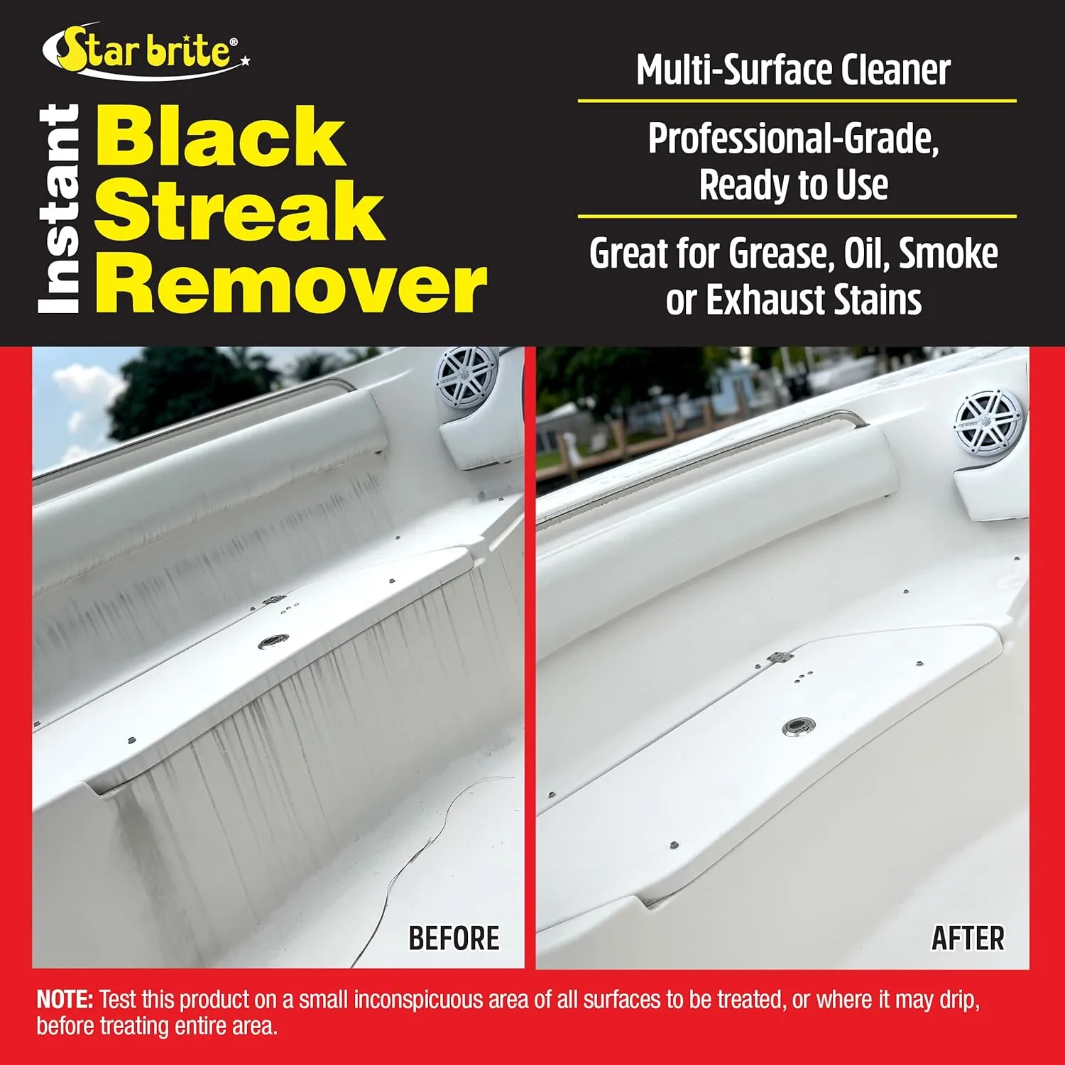 Star brite Instant Black Streak Remover - Dissolve Grease, Oil, Smoke & Exhaust Stains on Fiberglass, Vinyl, Metal, Plastic & Painted Surfaces - Spray On, Wipe Off 128 Oz Gallon