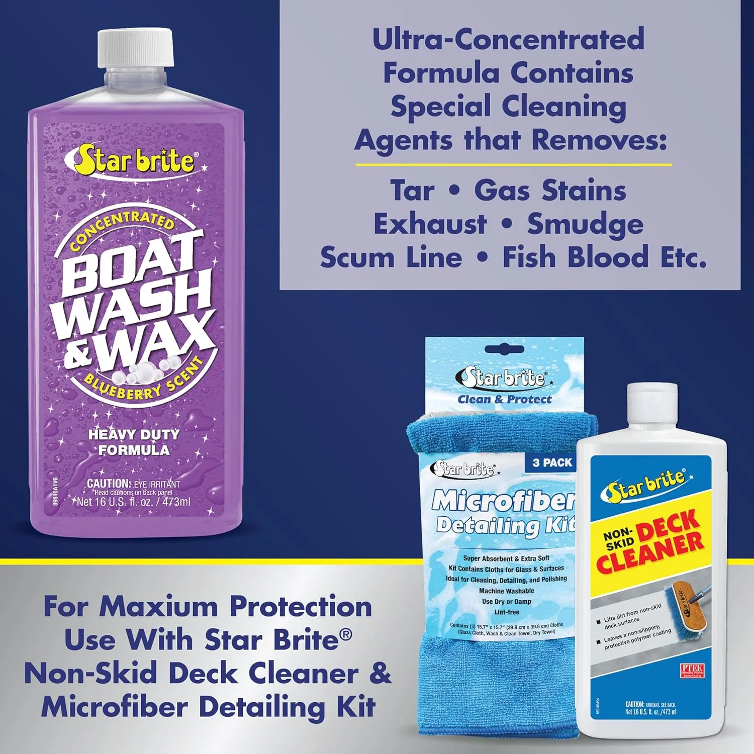 STAR BRITE Boat Wash & Wax - Heavy Duty Concentrate - Clean, Shine & Protect - Blueberry Scent