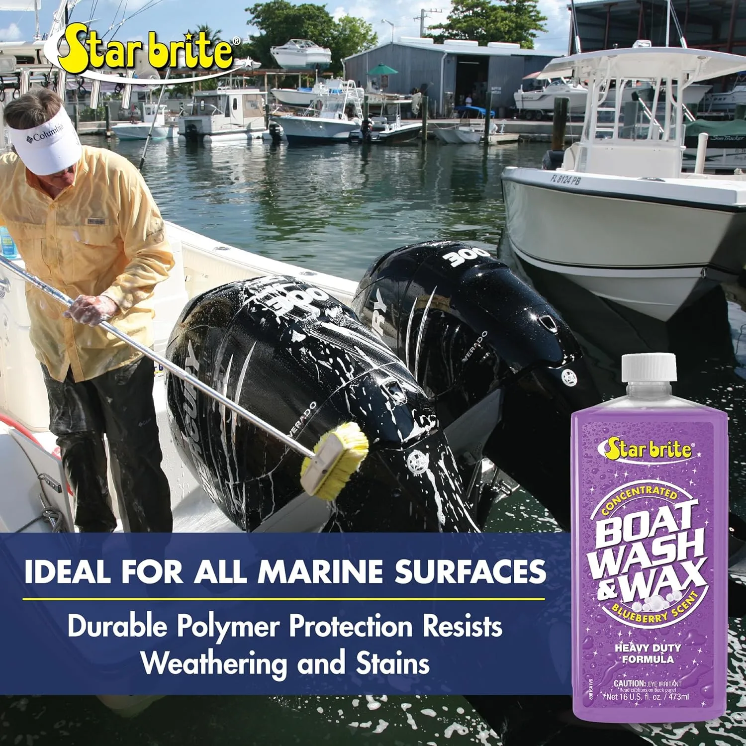 STAR BRITE Boat Wash & Wax - Heavy Duty Concentrate - Clean, Shine & Protect - Blueberry Scent