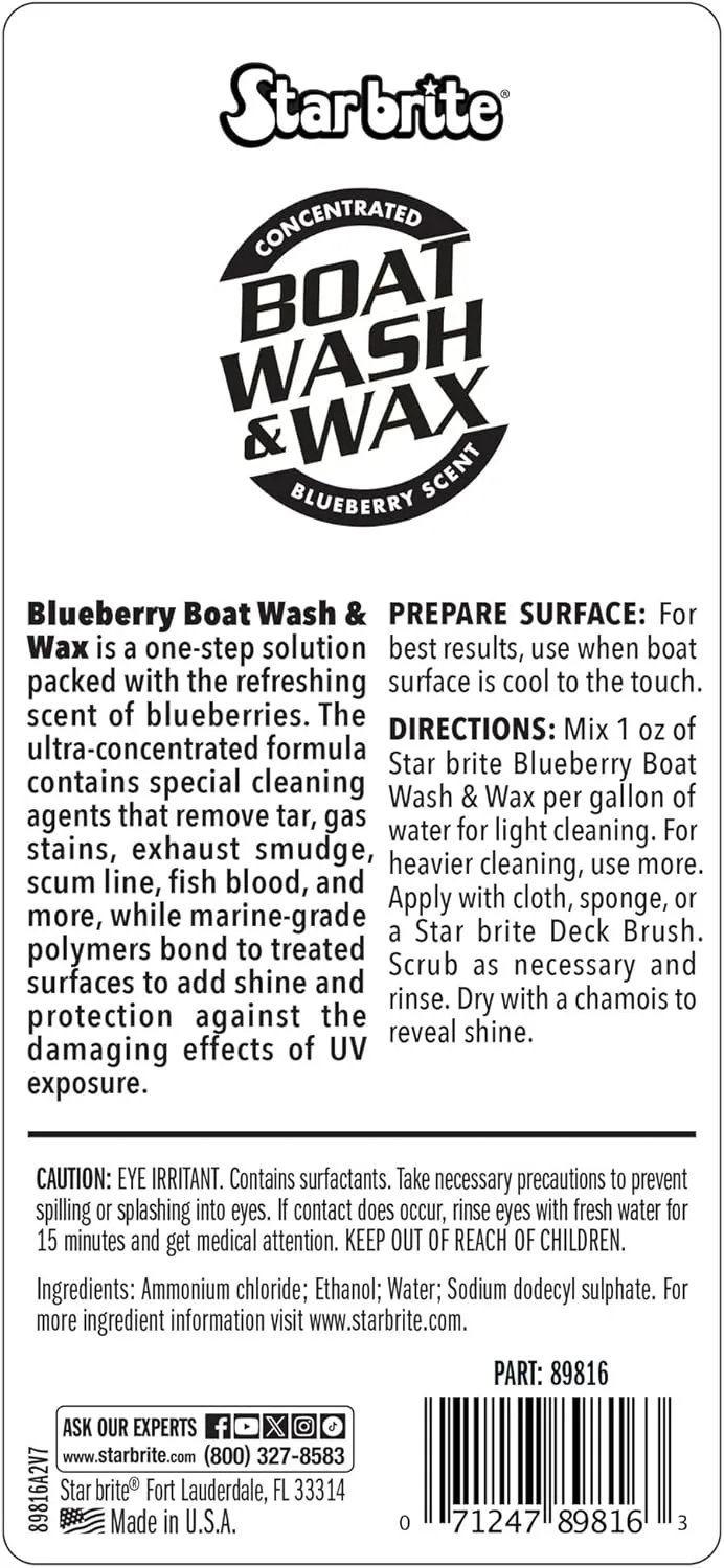 STAR BRITE Boat Wash & Wax - Heavy Duty Concentrate - Clean, Shine & Protect - Blueberry Scent