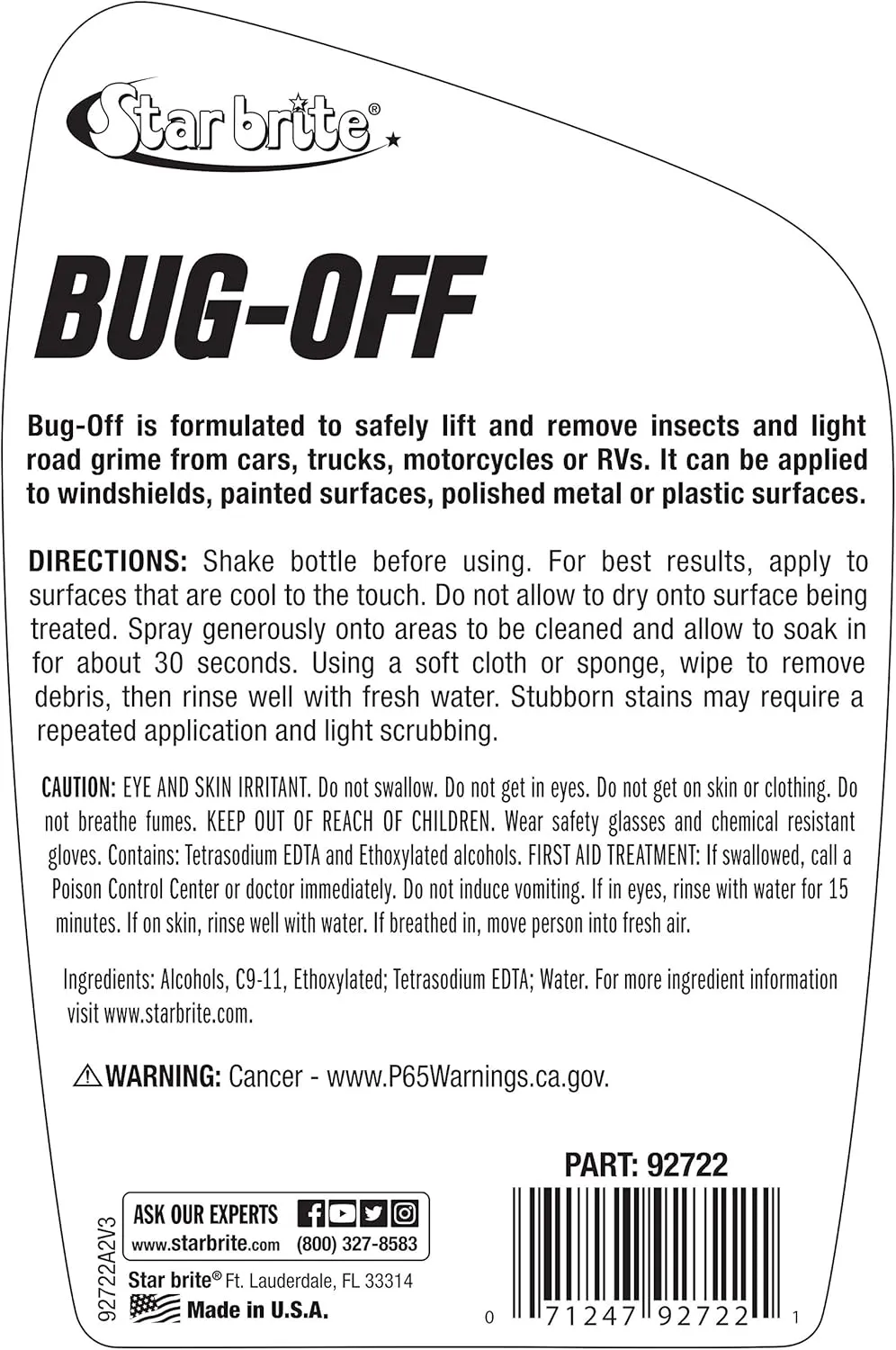 STAR BRITE Bug-Off - Bug Bit & Road Grime Remover for Cars, Trucks, Motorcycles, RVs - Excellent for Glass, Paint, Plastic & Metal