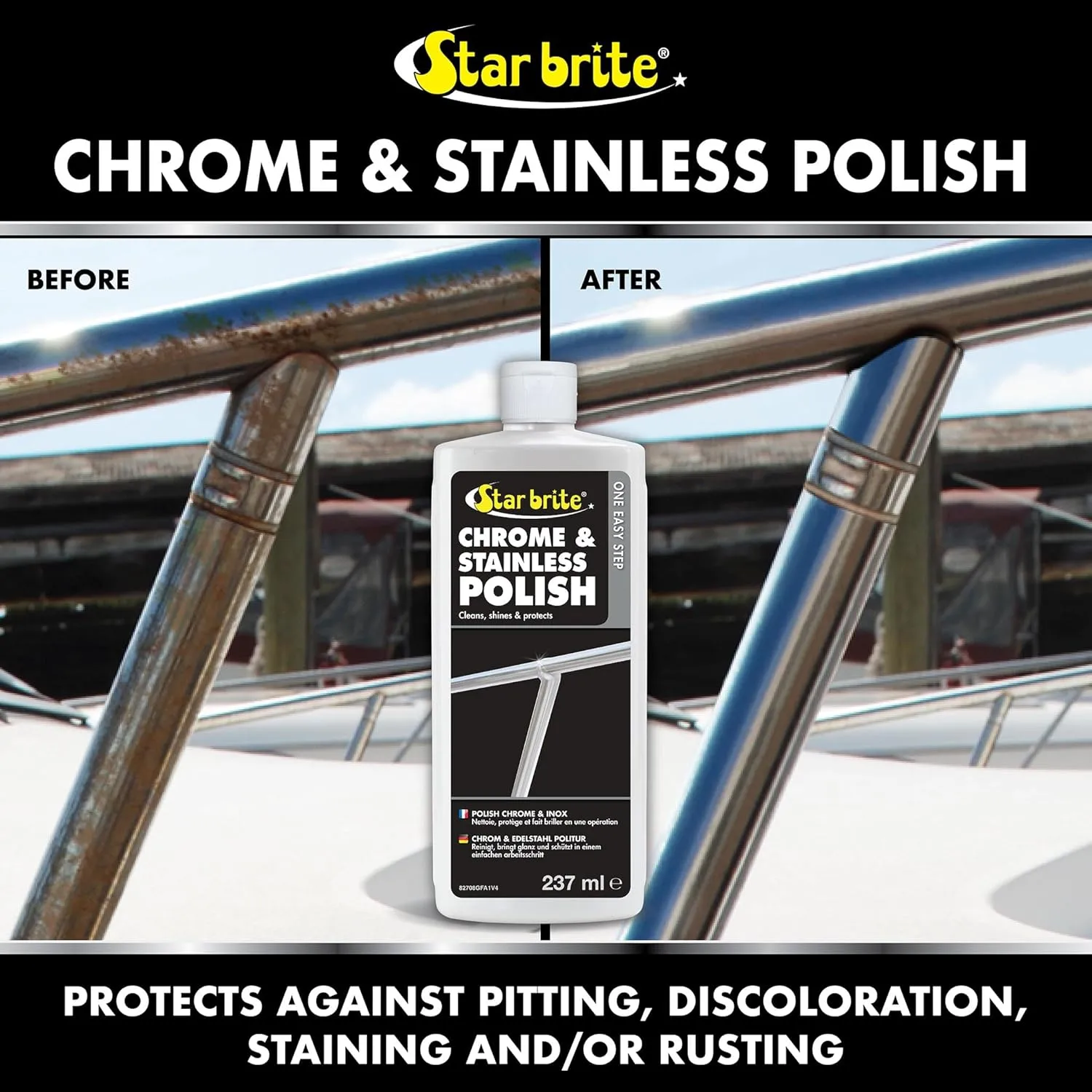STAR BRITE Chrome & Stainless Polish - Marine Grade Formula Protects Against Pitting, Salt Deposits, Staining & Rust on Chrome, Stainless Steel, Copper, Tin & Brass (082708) 8 Fl Oz (Pack of 1)