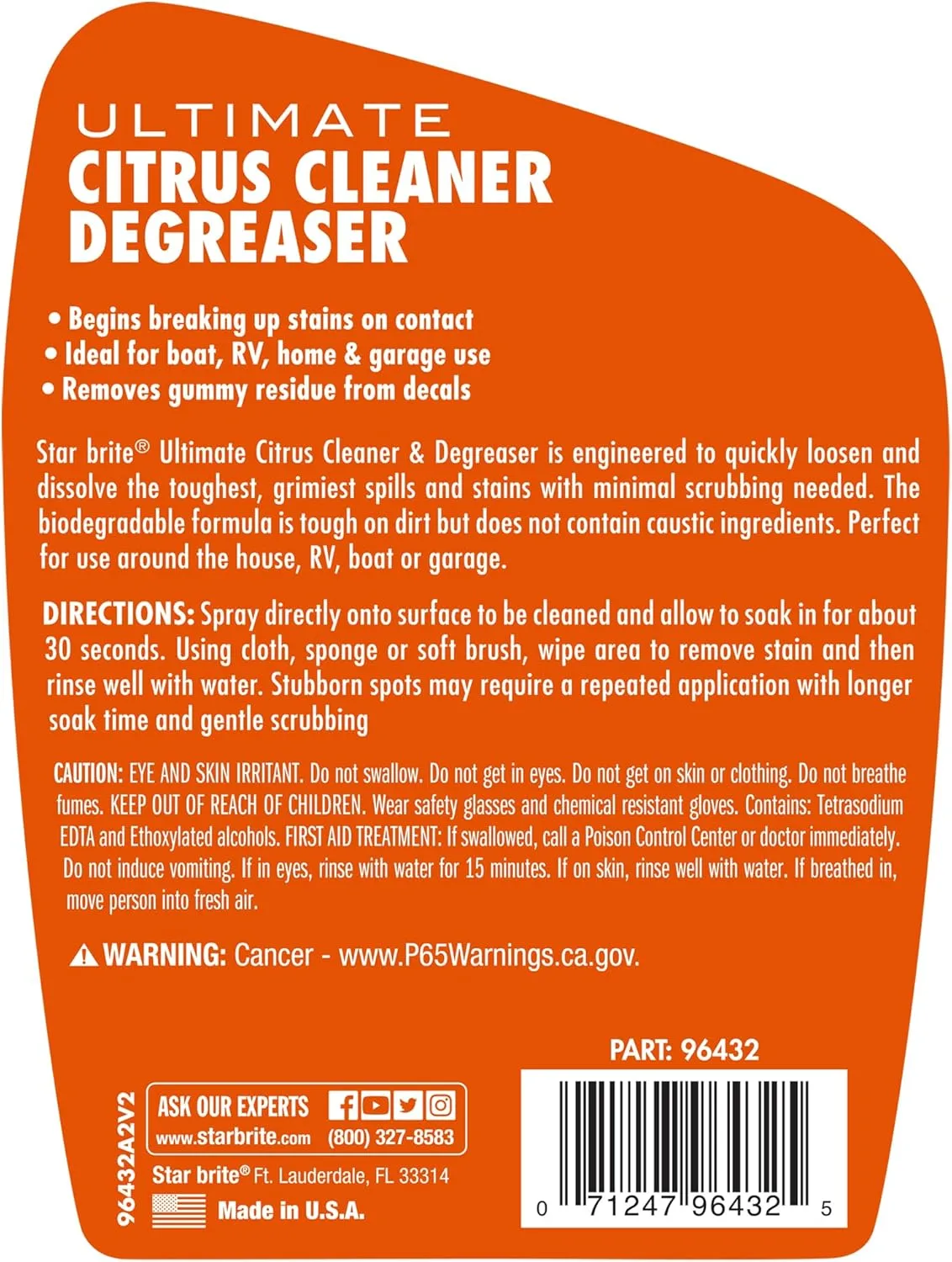 STAR BRITE Ultimate Citrus Cleaner & Degreaser - Powerful Biodegradable Formula - Boat and Home Cleaning Solution - 32 OZ (096432)