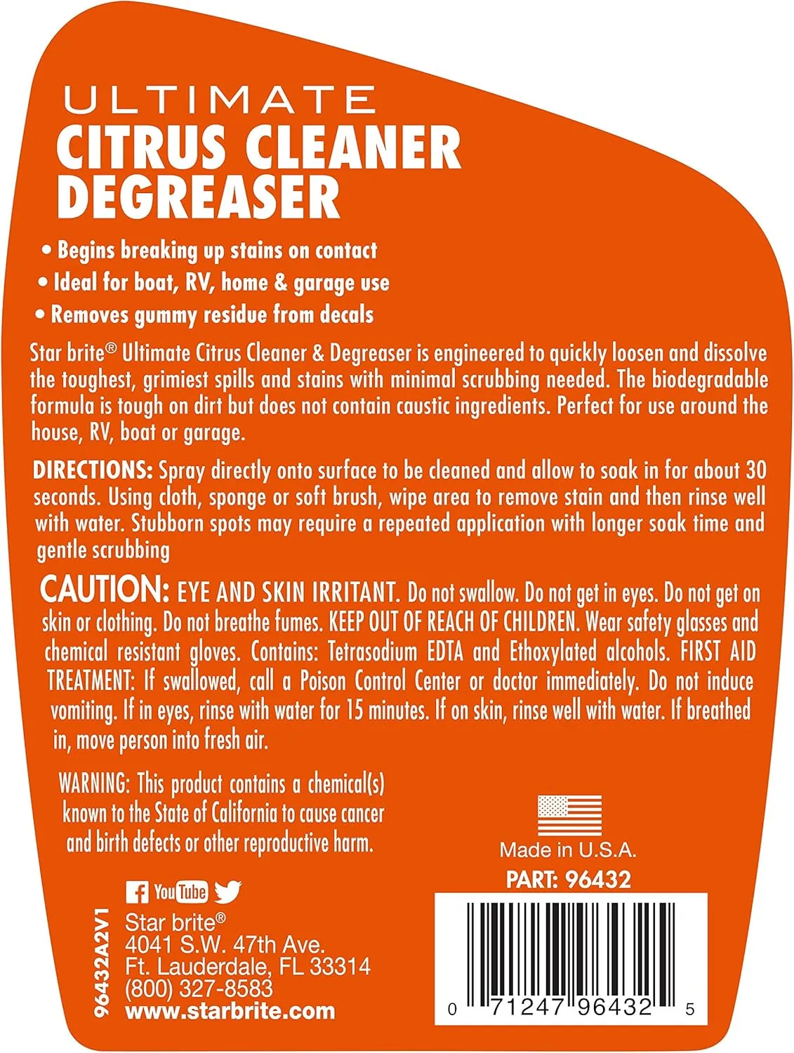 STAR BRITE Ultimate Citrus Cleaner & Degreaser - Powerful Biodegradable Formula - Boat and Home Cleaning Solution - 32 OZ (096432)