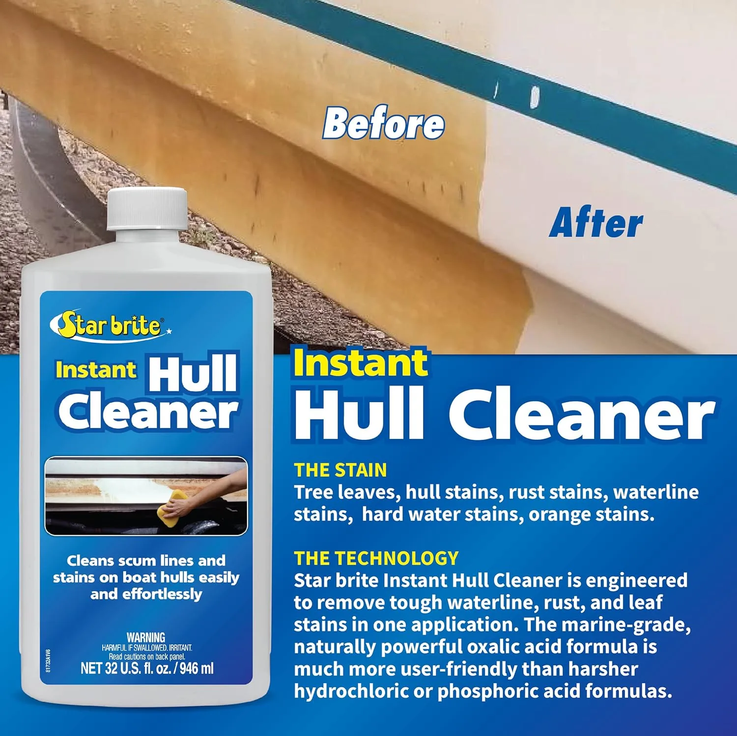 STAR BRITE Instant Hull Cleaner - Remove Stains & Scum Lines - 32 Ounces