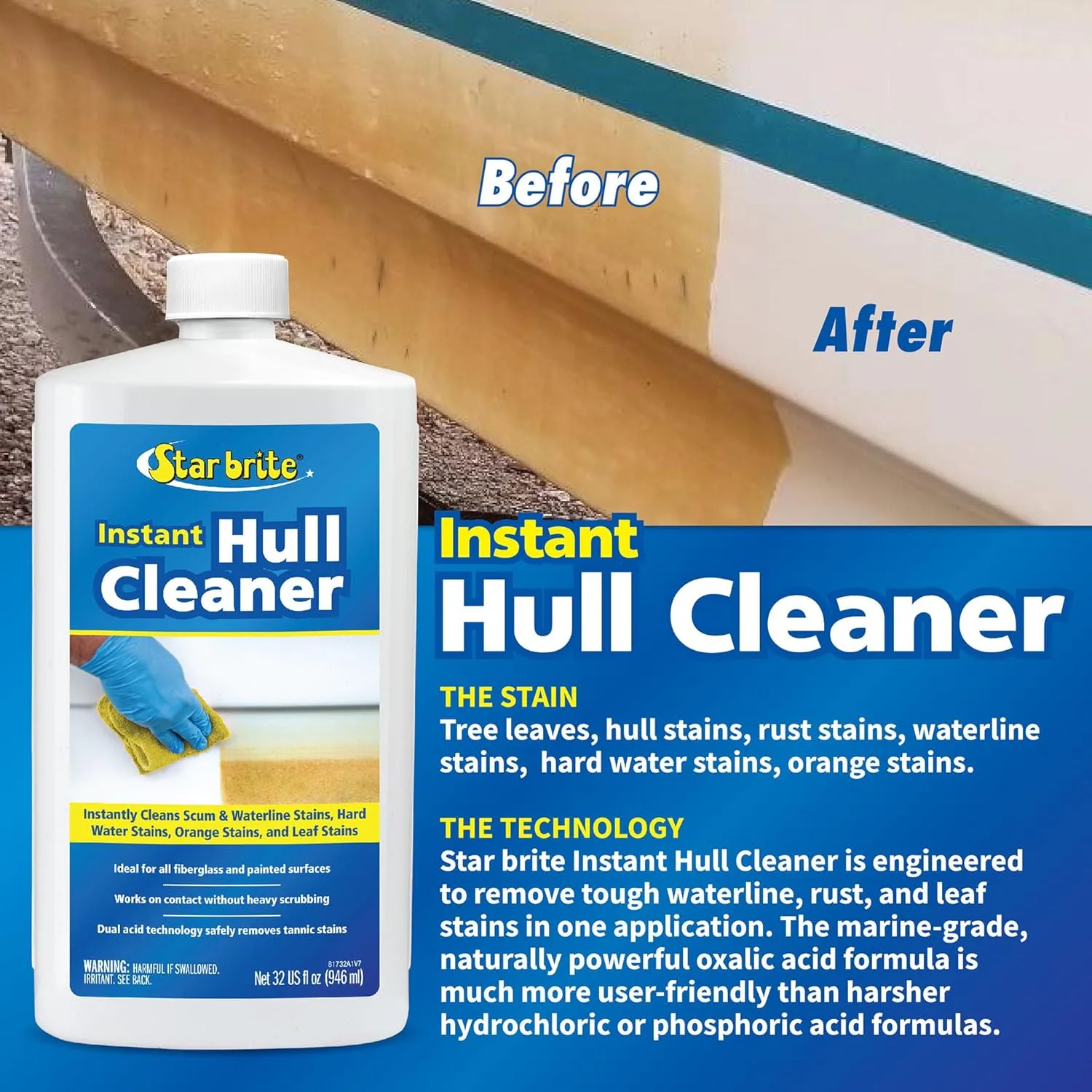 STAR BRITE Instant Hull Cleaner - Remove Stains & Scum Lines - 32 Ounces