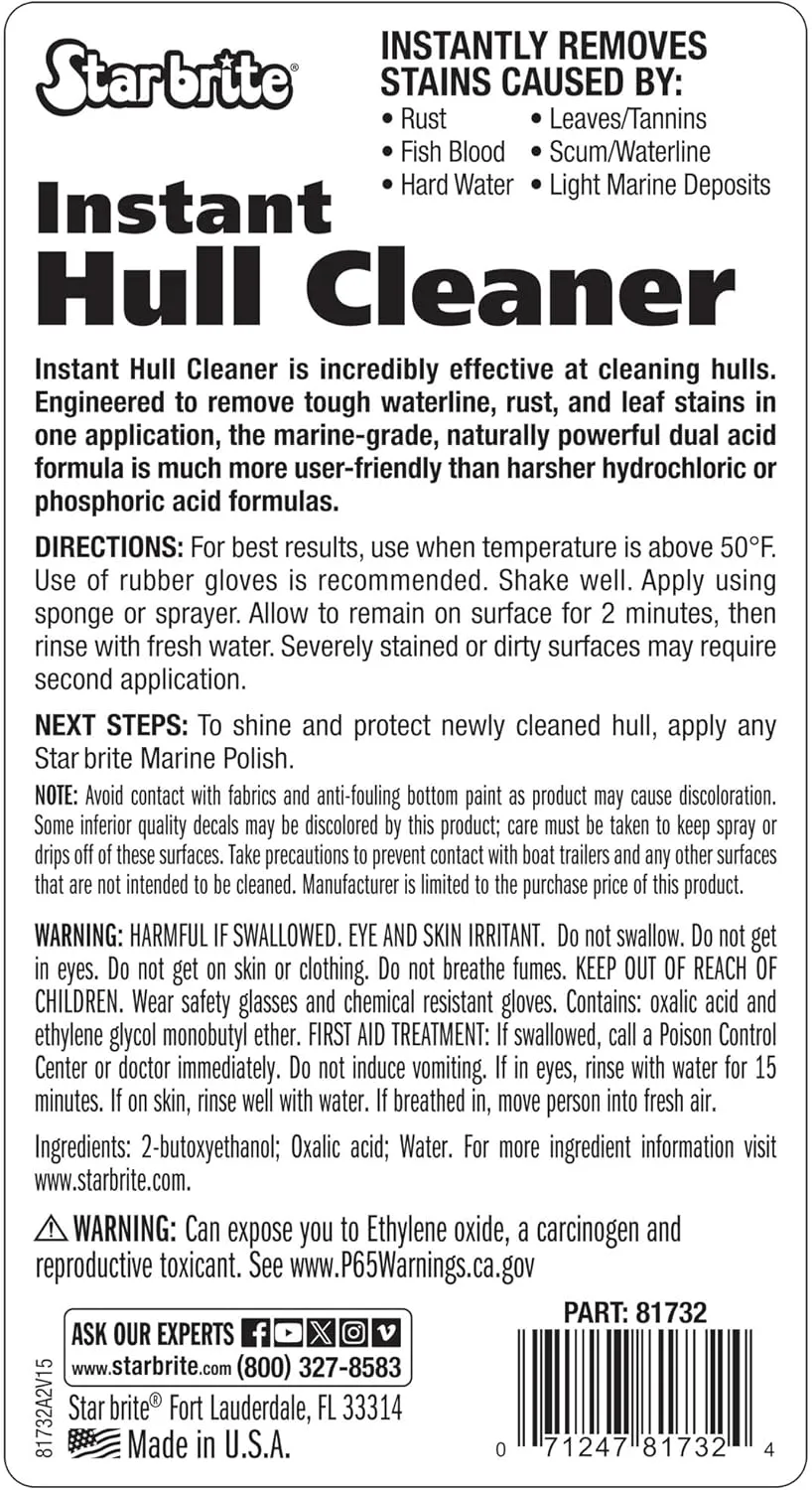 STAR BRITE Instant Hull Cleaner - Remove Stains & Scum Lines - 32 Ounces