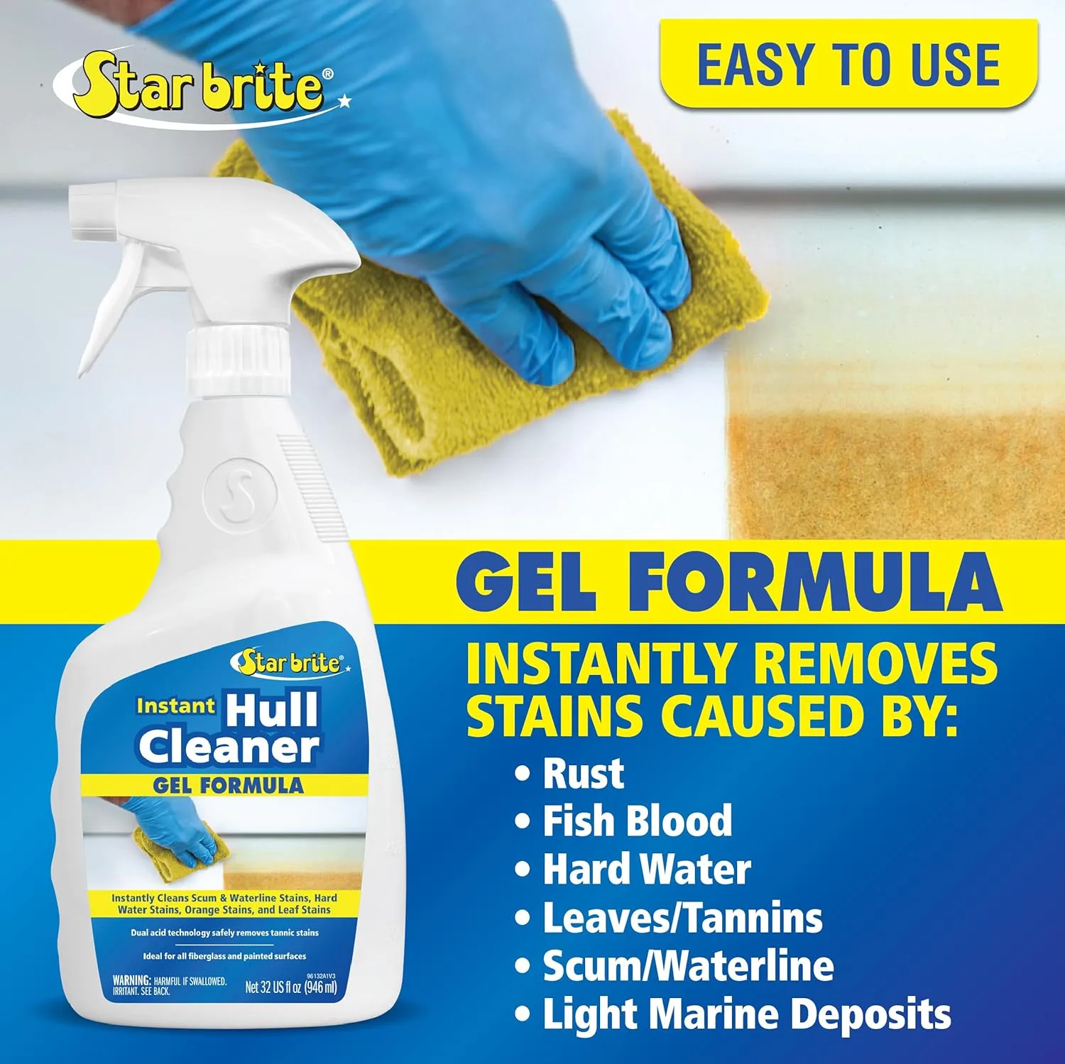 STAR BRITE Instant Hull Cleaner - 32 Oz Gel Spray - Removes Stains & Scum Lines