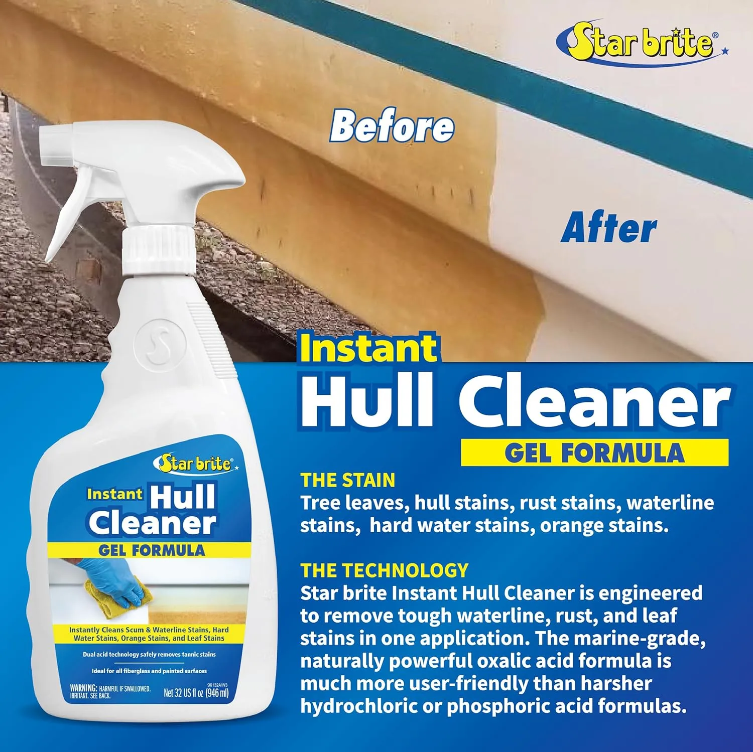 STAR BRITE Instant Hull Cleaner - 32 Oz Gel Spray - Removes Stains & Scum Lines