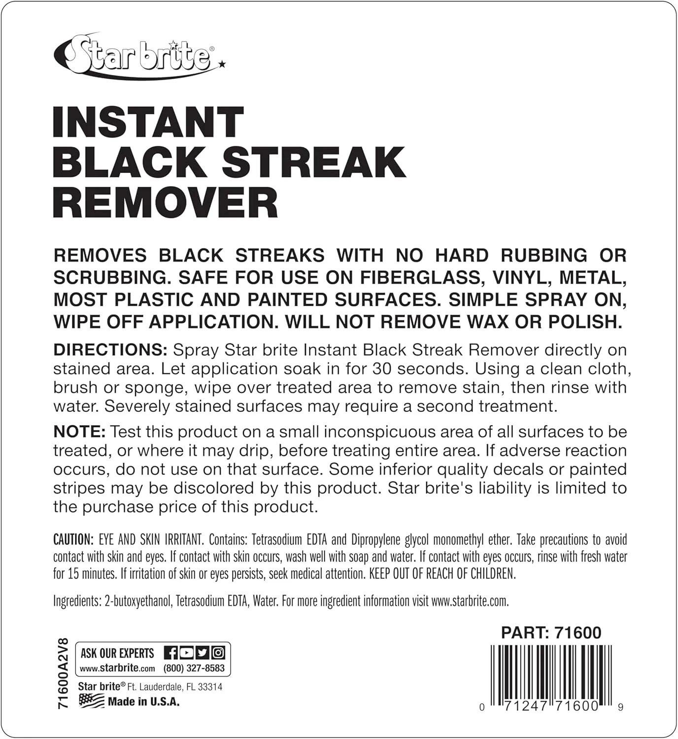 Star brite Instant Black Streak Remover - Dissolve Grease, Oil, Smoke & Exhaust Stains on Fiberglass, Vinyl, Metal, Plastic & Painted Surfaces - Spray On, Wipe Off 128 Oz Gallon