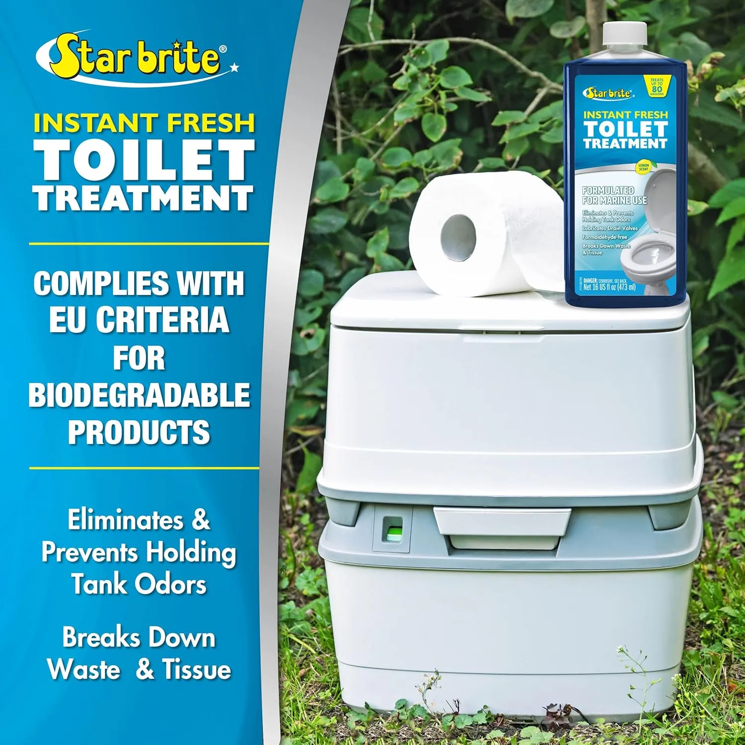 STAR BRITE Instant Fresh Toilet Treatment Concentrate - Eliminates & Prevents Holding Tank Odors - Biodegradable Lemon Scent - 16 OZ (071716) Multicolor 16 Fl Oz (Pack of 1)