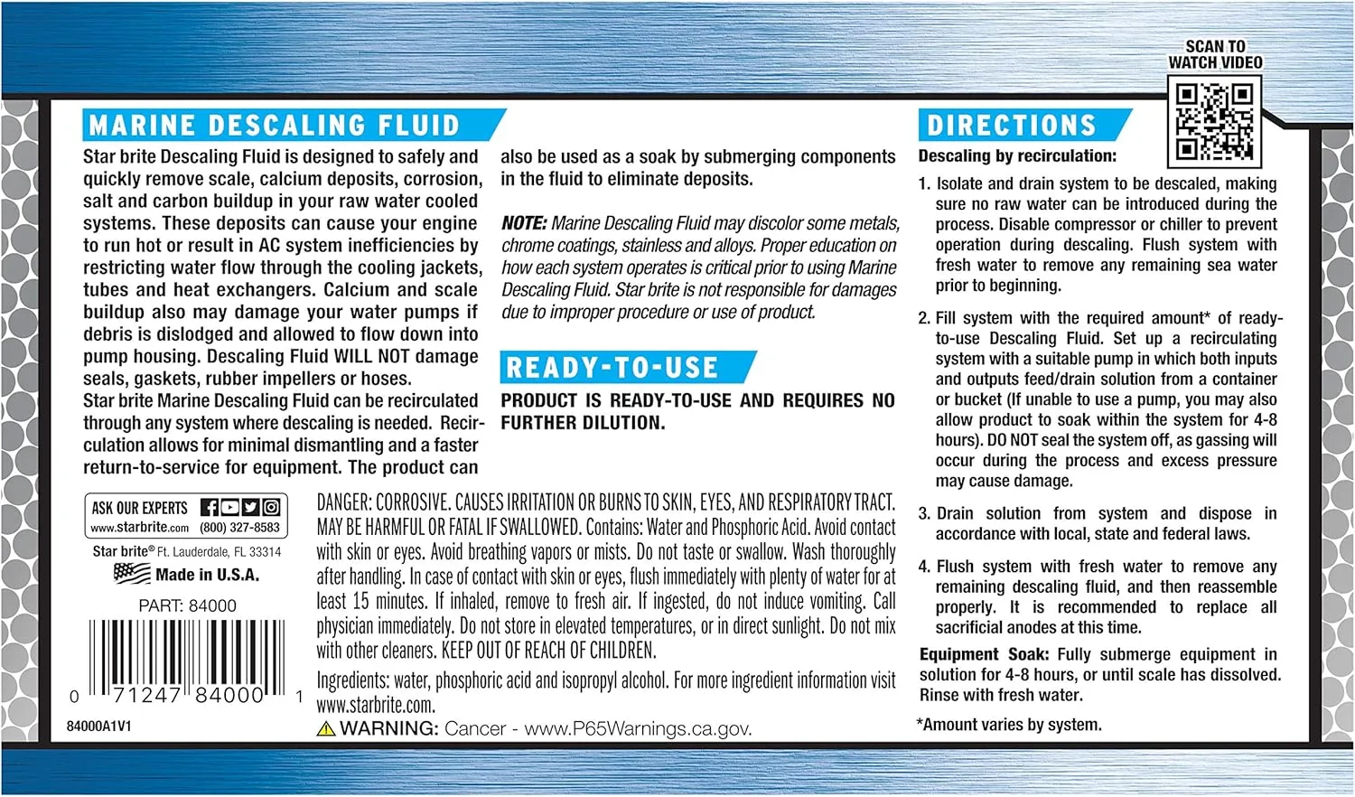STAR BRITE Marine Descaling Fluid - Powerful, Ready-to-Use Engine Cleaner for Marine Deposits - 1 Gallon (084000) 1 Gallon, Ready To Use