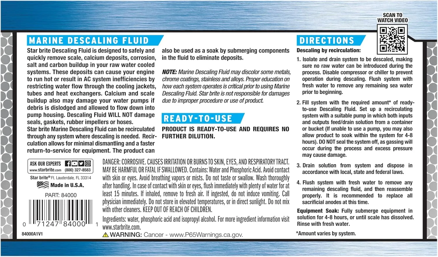 STAR BRITE Marine Descaling Fluid - Powerful, Ready-to-Use Engine Cleaner for Marine Deposits - 1 Gallon (084000) 1 Gallon, Ready To Use
