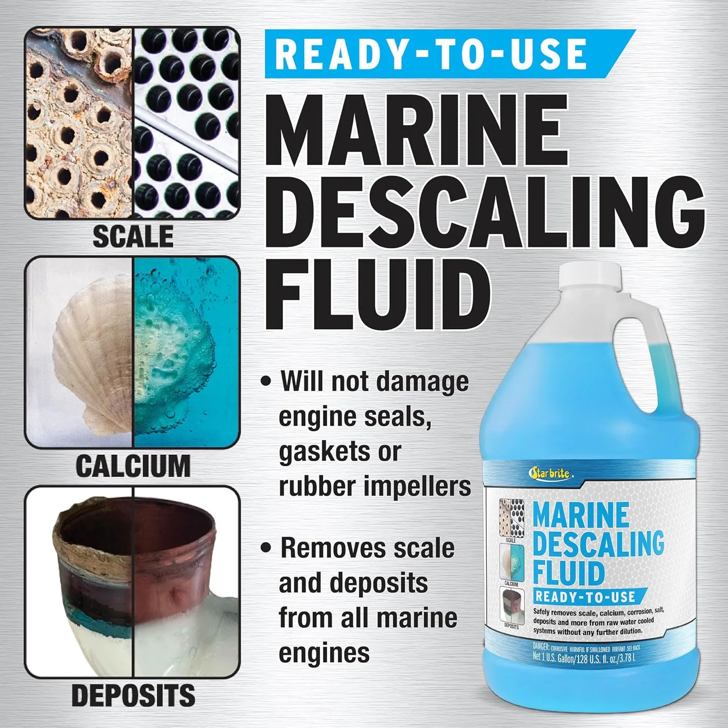 STAR BRITE Marine Descaling Fluid - Powerful, Ready-to-Use Engine Cleaner for Marine Deposits - 1 Gallon (084000) 1 Gallon, Ready To Use