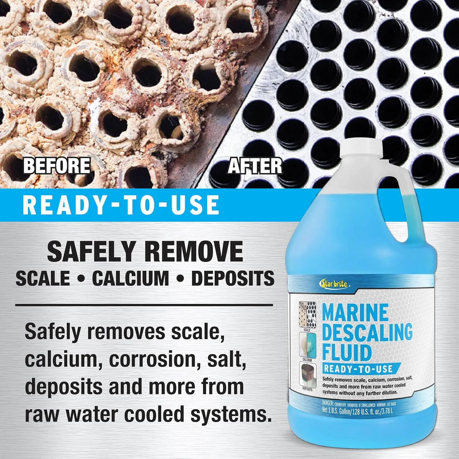 STAR BRITE Marine Descaling Fluid - Powerful, Ready-to-Use Engine Cleaner for Marine Deposits - 1 Gallon (084000) 1 Gallon, Ready To Use