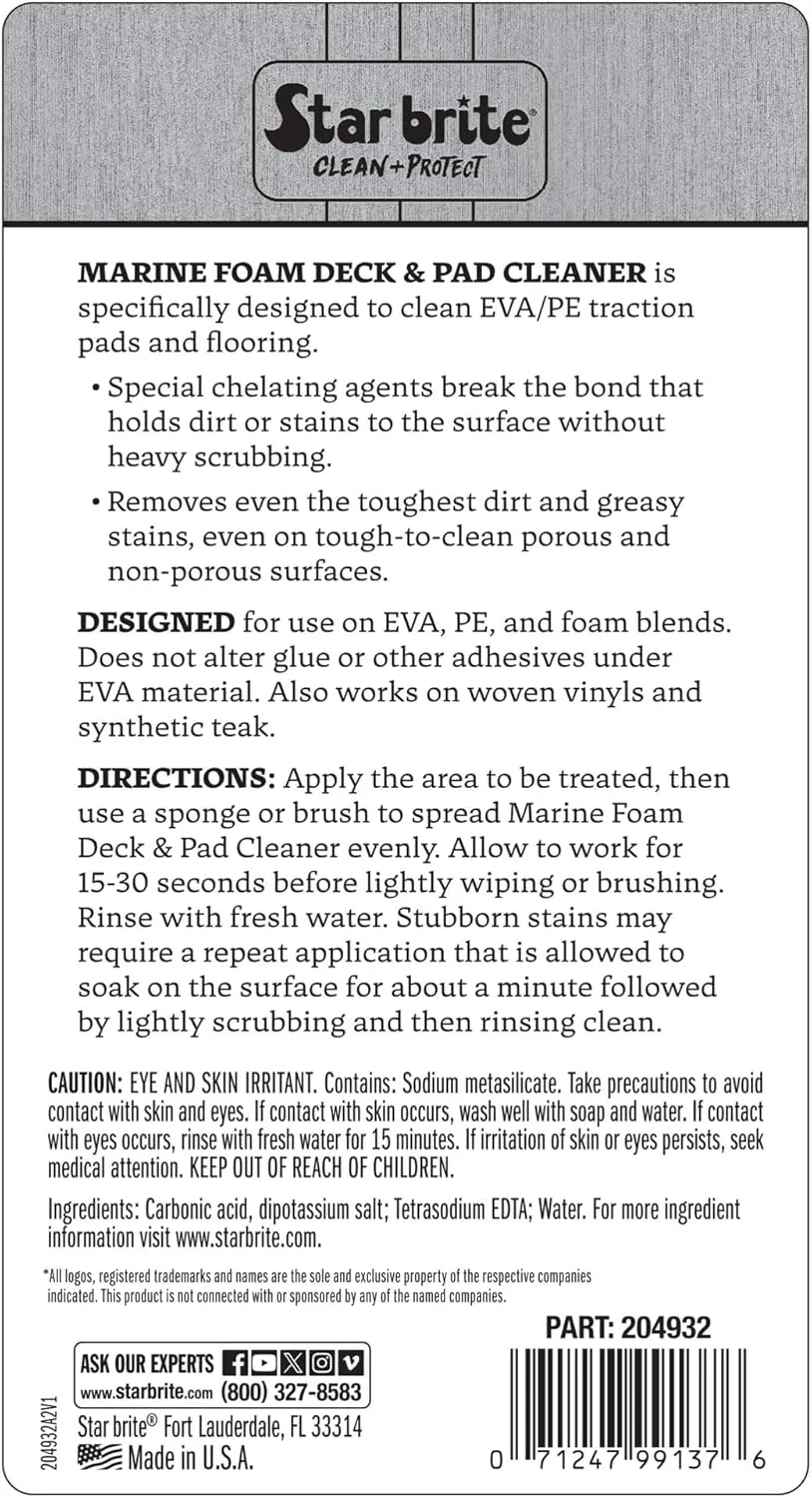 STAR BRITE Marine Foam Deck+Pad Cleaner – For EVA, PE, SeaDek®, DEKit®, MarineMat® 32 OZ