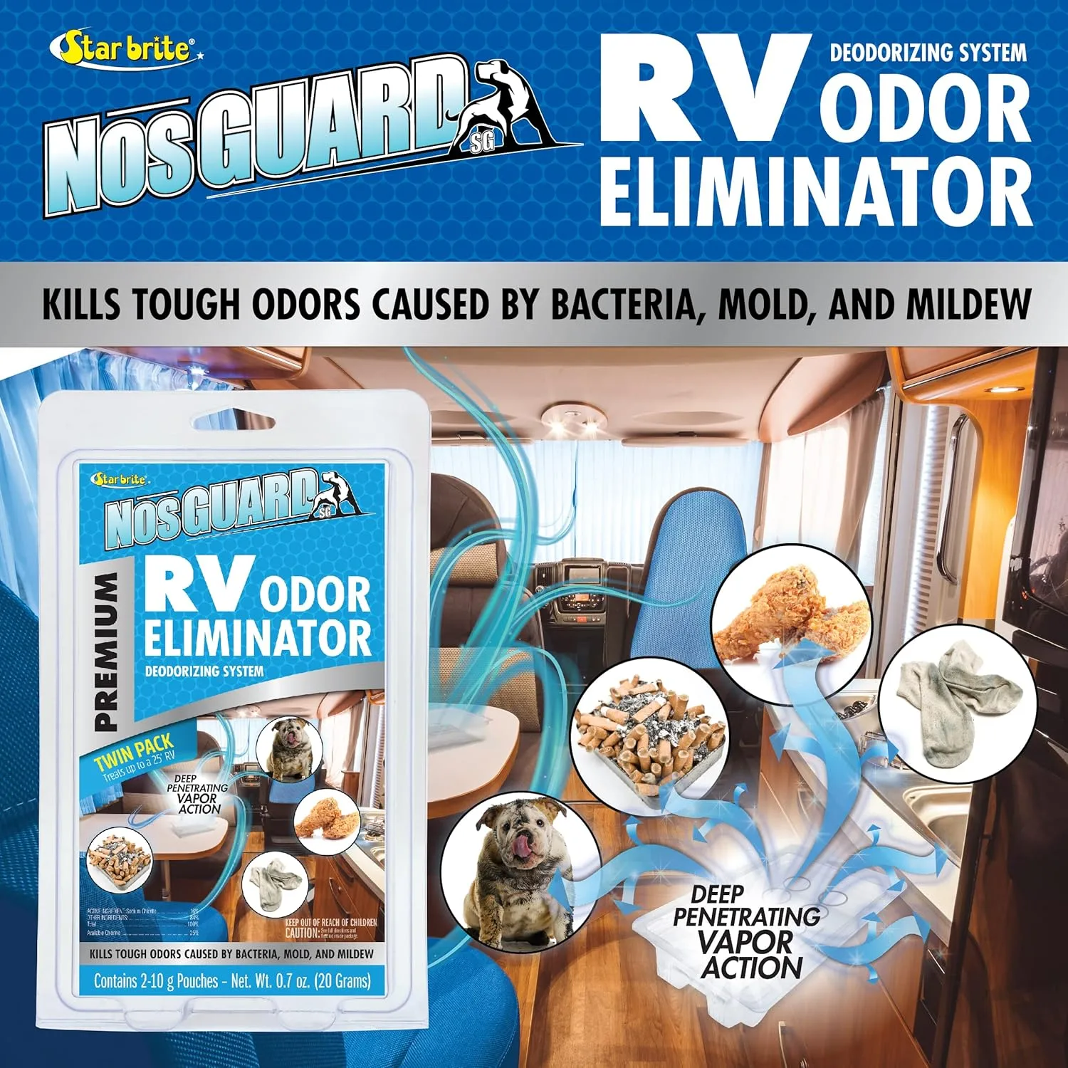 STAR BRITE NosGUARD SG RV Odor Eliminator – Deep Penetrating Vapor System, Twin Pack 10G (079950)