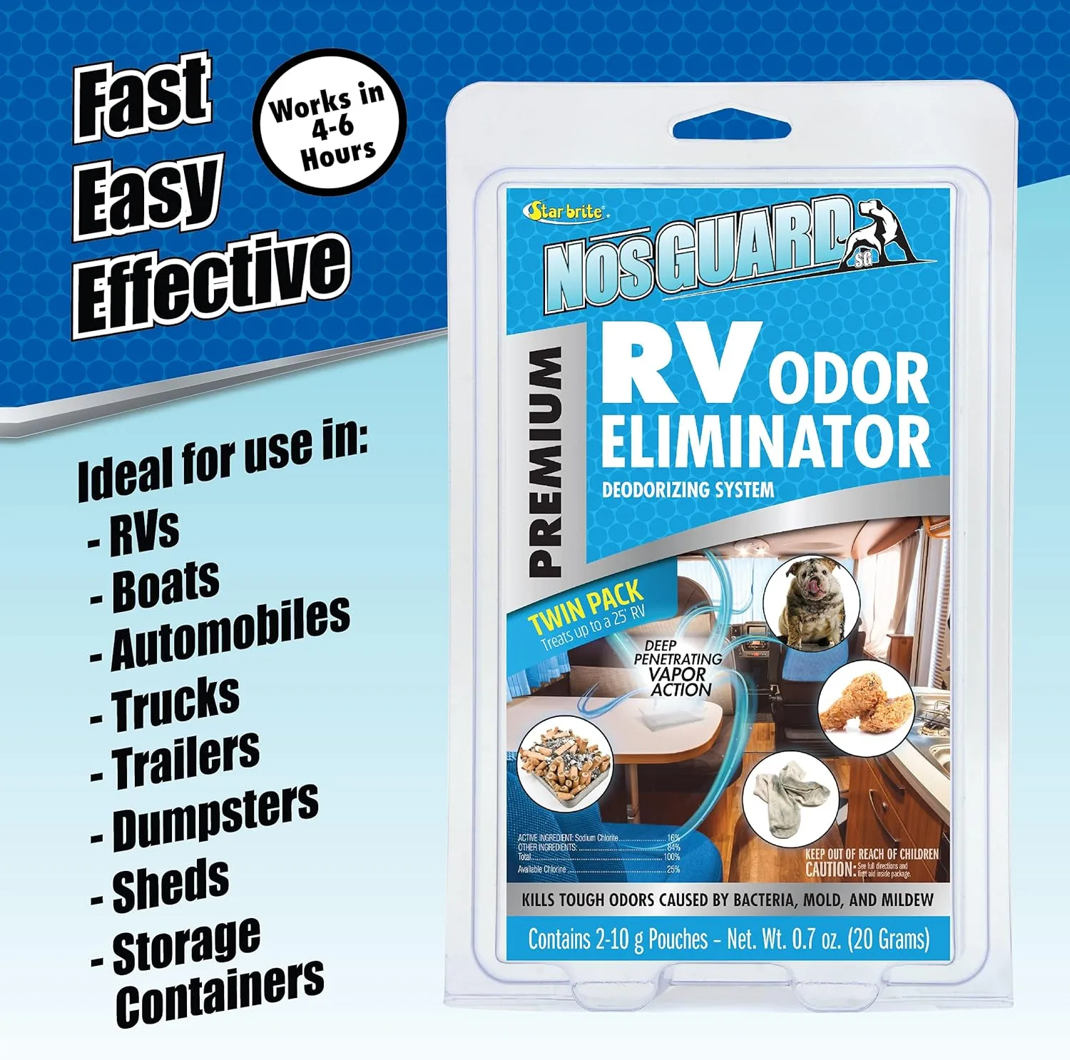 STAR BRITE NosGUARD SG RV Odor Eliminator – Deep Penetrating Vapor System, Twin Pack 10G (079950)