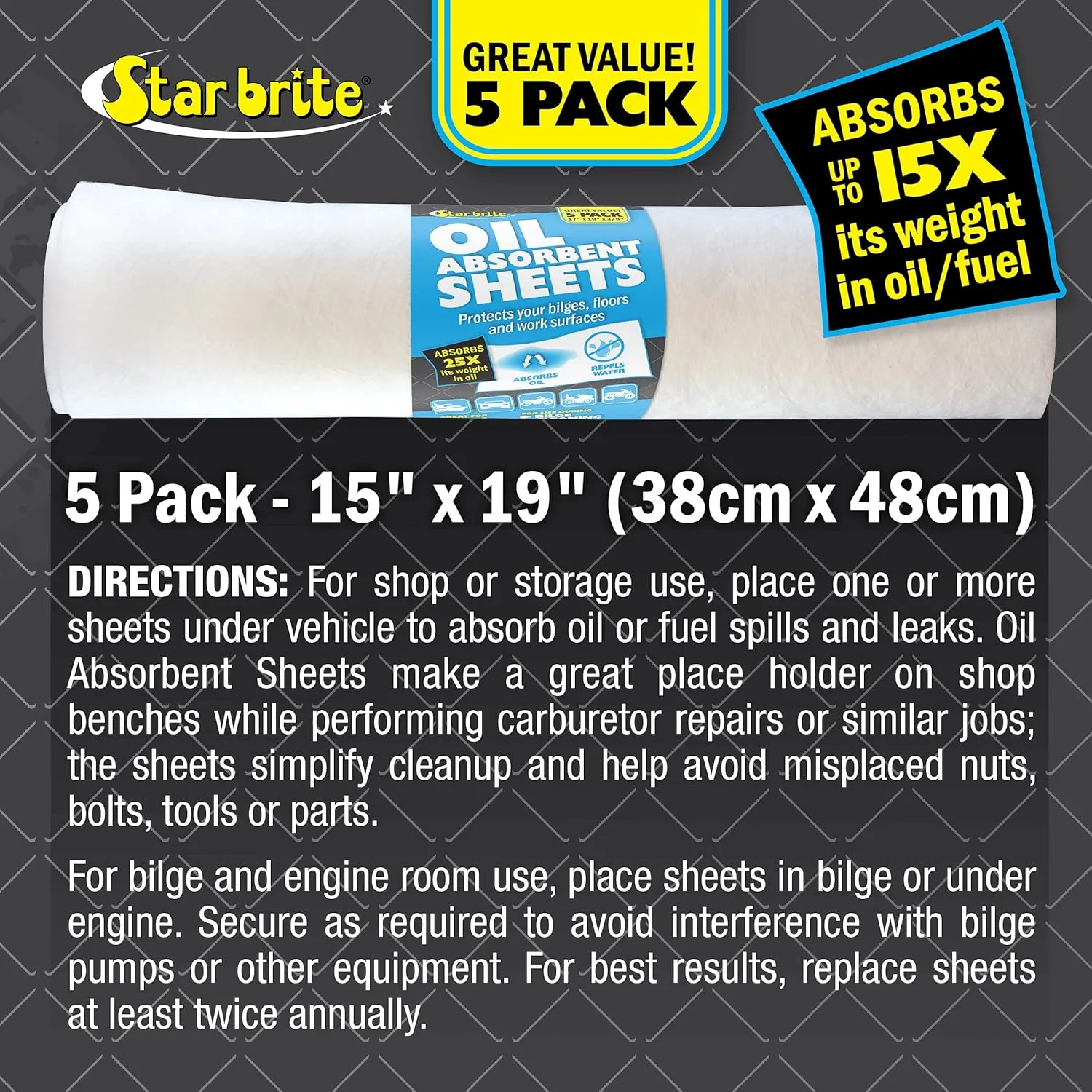 STAR BRITE High-Efficiency Oil Absorbent Sheets - 15 x 19 in, 5-Pack