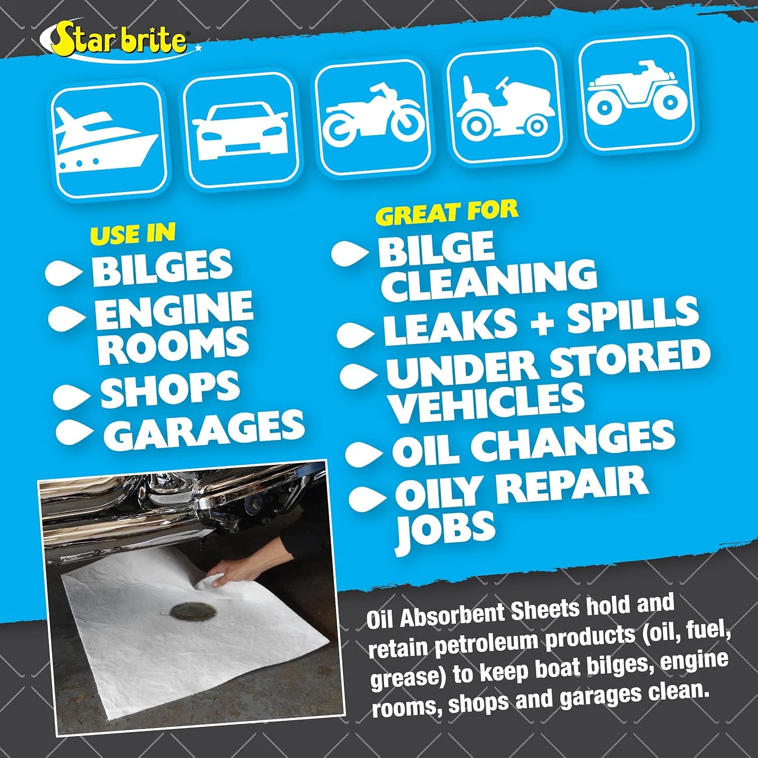 STAR BRITE High-Efficiency Oil Absorbent Sheets - 15 x 19 in, 5-Pack