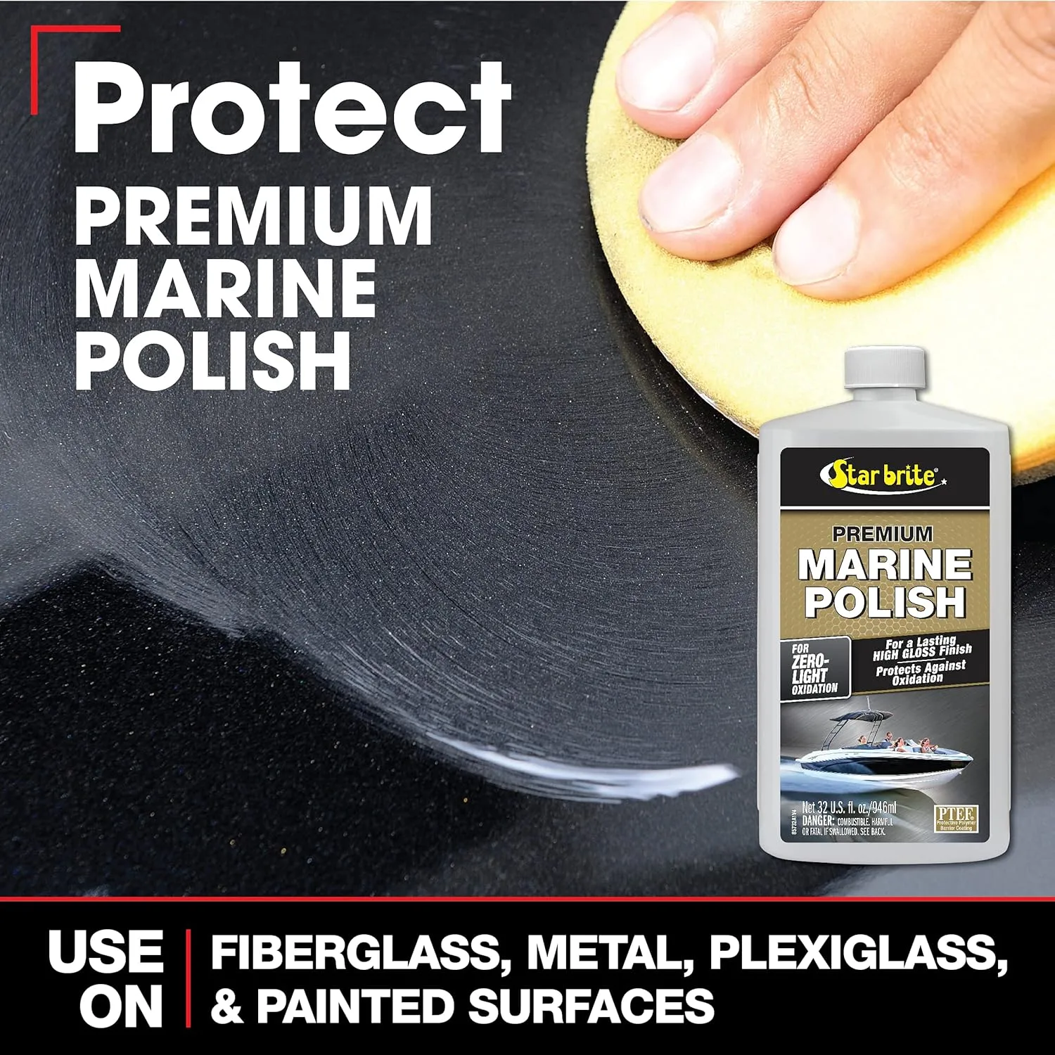 STAR BRITE Premium Marine Polish - Maximum UV Protection & High Gloss Finish - UV Inhibitors Stop Fading, Chalking & Oxidation While Repelling Water, Stains & Marine Deposits 16 Ounce