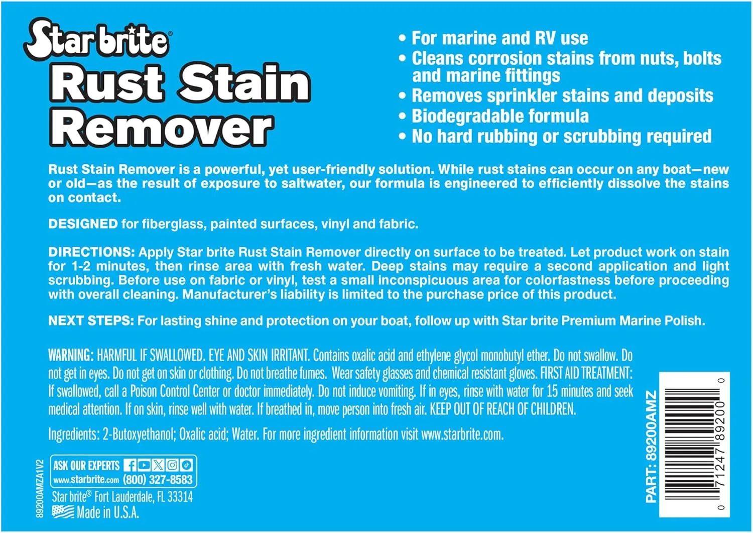 Star brite Rust Stain Remover - 1 Gallon (128 oz) for Fiberglass, Vinyl, Metal