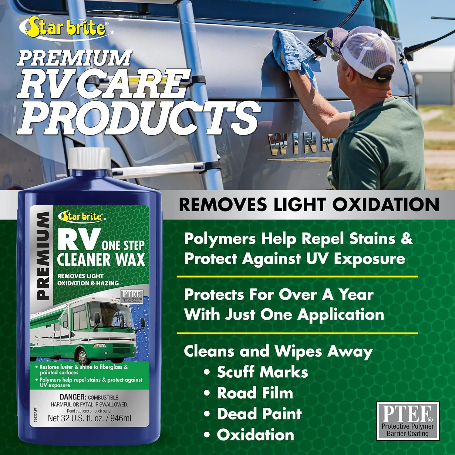 STAR BRITE Premium RV One Step Cleaner Wax - Cleans, Protects & Enhances RVs