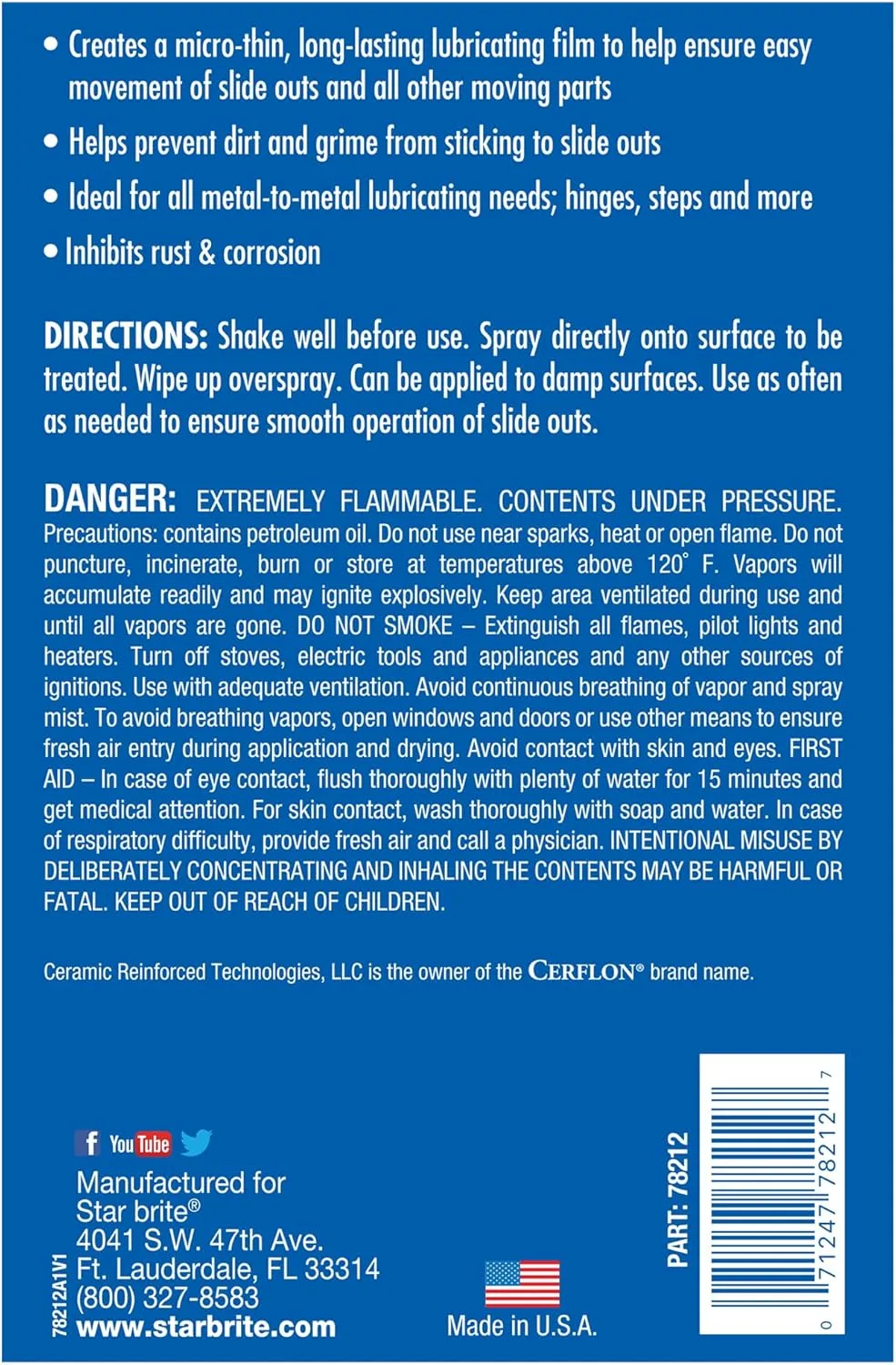 STAR BRITE RV Slide-Out Lubricating Fluid with Cerflon - Ultra-Slick Spray (078212)