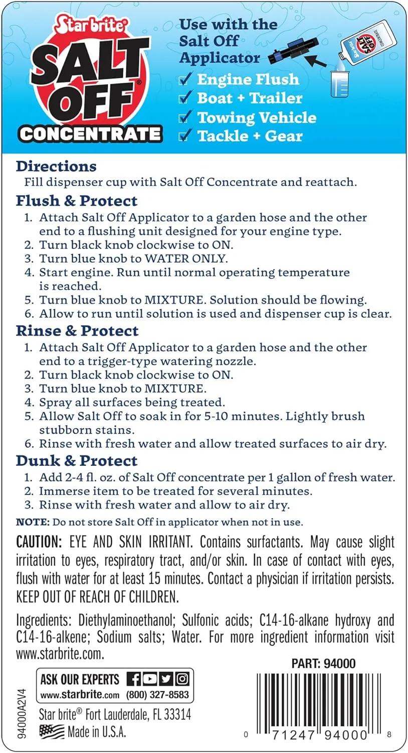 STAR BRITE Salt Off Kit – Applicator & 32 OZ Concentrate for Marine Engine Flush & Salt Removal on Boats, Trailers, Fishing Gear, Dive Equipment, and More 32 OZ Kit 32 Fl Oz (Pack of 1)