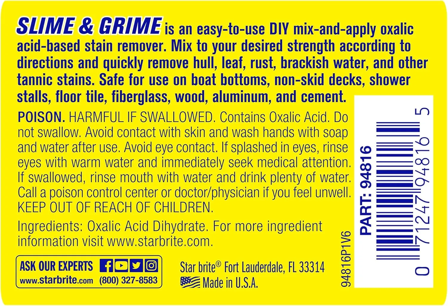STAR BRITE Stain Remover Concentrate – Makes 5 Gallons – Removes Tarnish, Rust, and Tough Stains on Fiberglass, Metal, Wood, Cement, Tile, Decks, and More