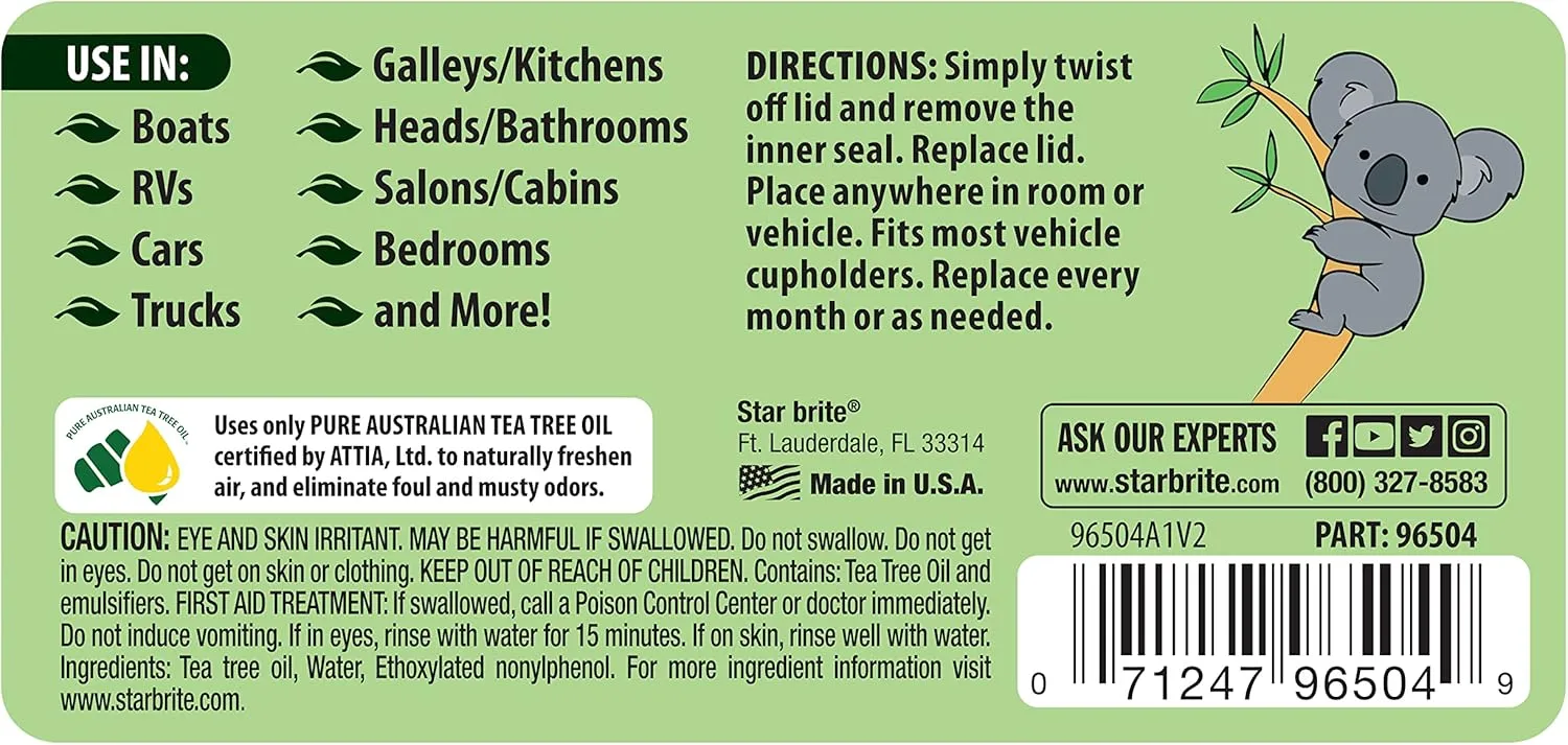 STAR BRITE Australian Tea Tree Oil Gel Air Purifier Tub - Odor Eliminator for Boats, RVs, Autos, Bathrooms & Offices 96504- 4 oz