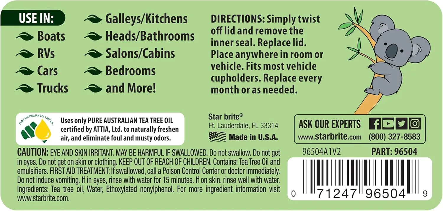 STAR BRITE Australian Tea Tree Oil Gel Air Purifier Tub - Odor Eliminator for Boats, RVs, Autos, Bathrooms & Offices 96504- 4 oz
