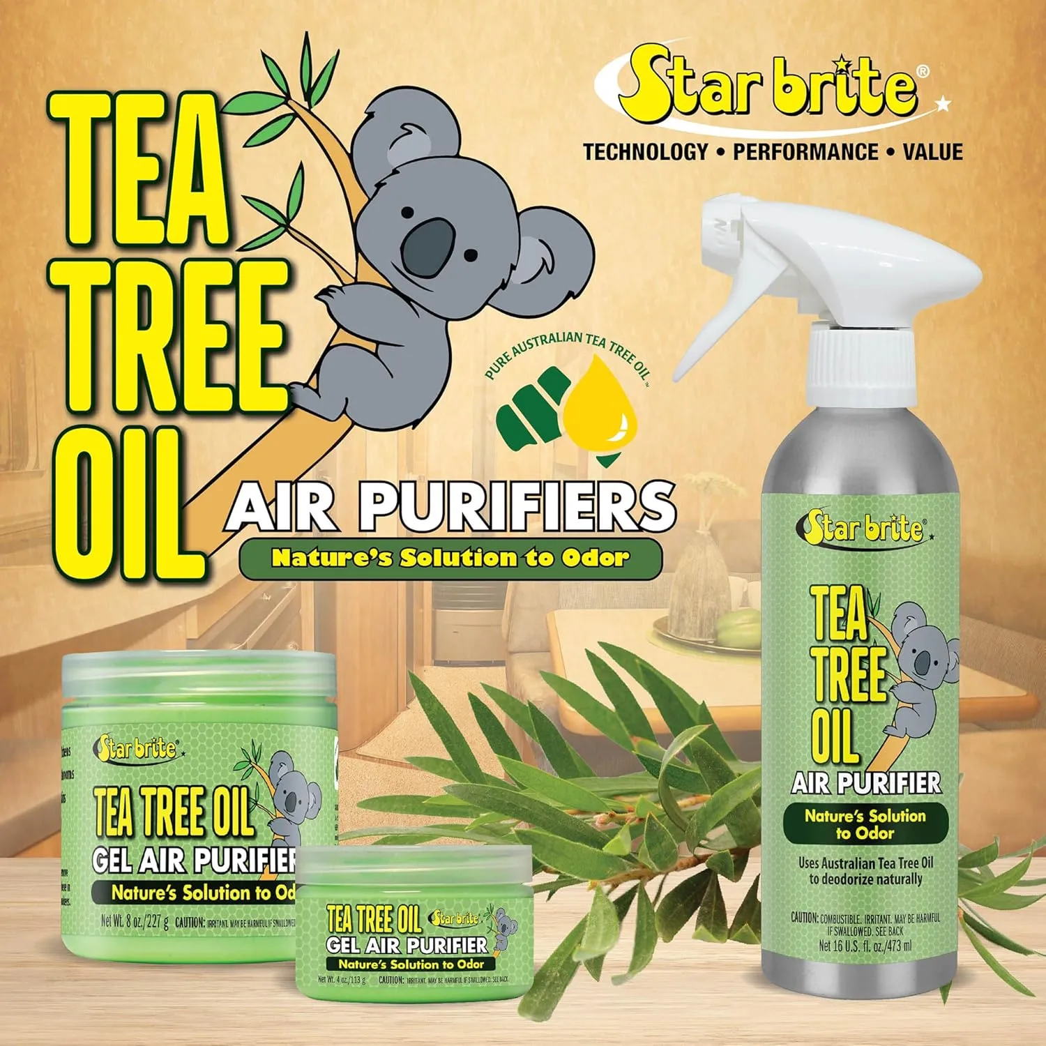 STAR BRITE Australian Tea Tree Oil Gel Air Purifier Tub - Odor Eliminator for Boats, RVs, Autos, Bathrooms & Offices 96504- 4 oz