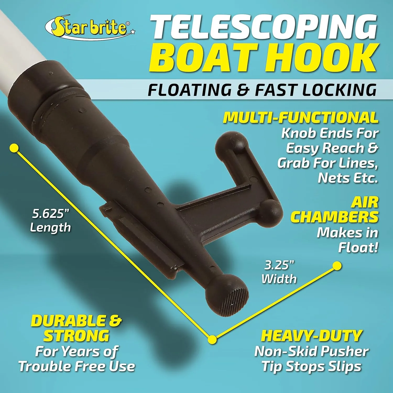 STAR BRITE Extending Boat Hook - Telescoping, Floating, Multi-Purpose - Extends from 4.5 ft. (137 cm) to 8 ft. (243 cm) (040609)