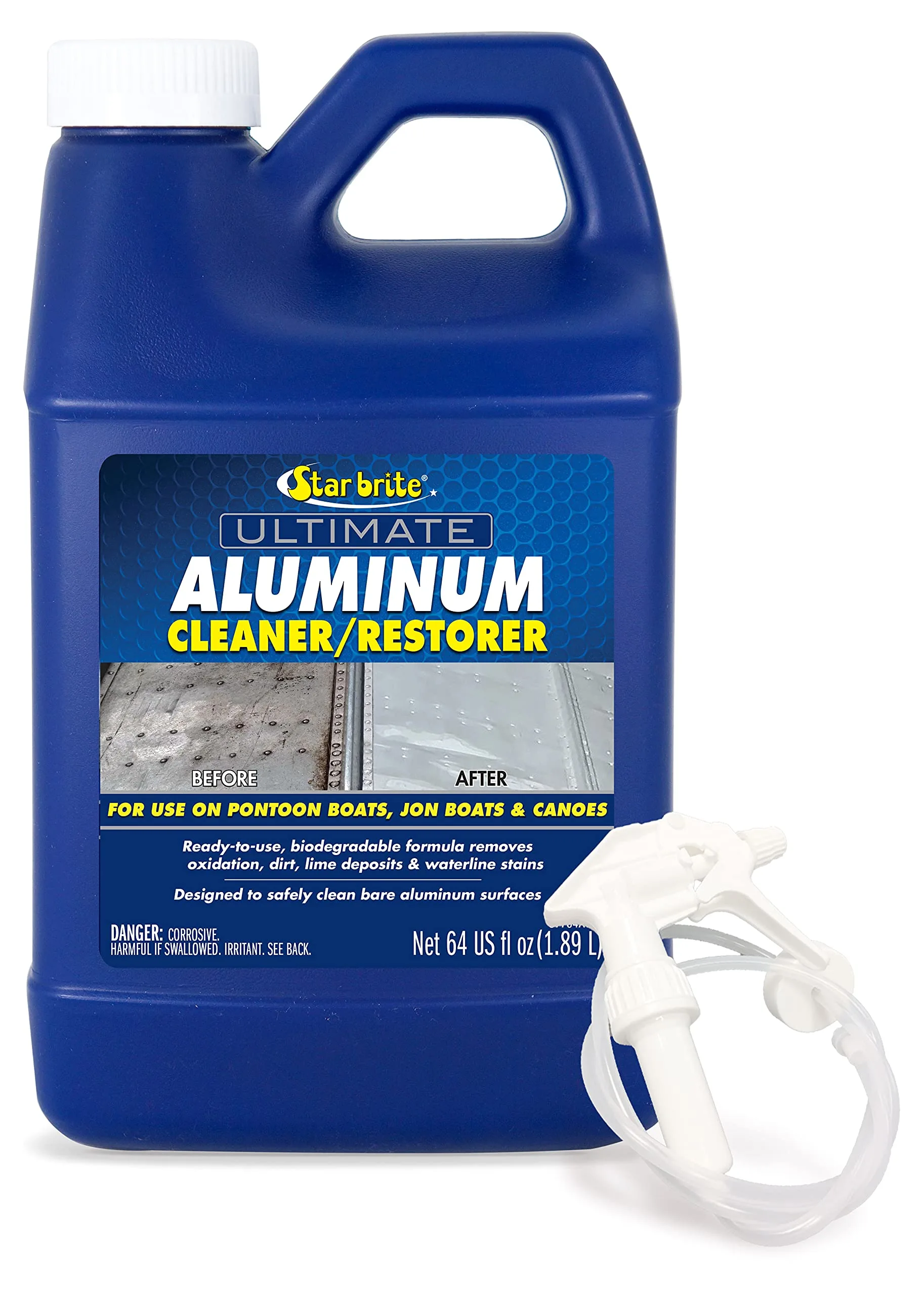 STAR BRITE 87764 Ultimate Aluminum Cleaner & Restorer - Safely Clean Pontoon Boats, Jon Boats & Canoes, 64 oz. 64 Oz (With Sprayer)