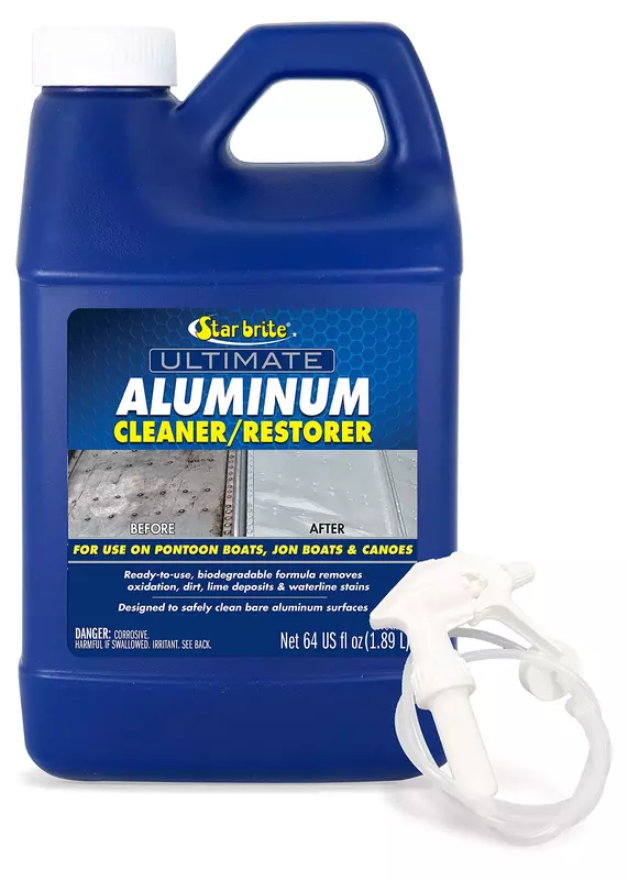 STAR BRITE 87764 Ultimate Aluminum Cleaner & Restorer - Safely Clean Pontoon Boats, Jon Boats & Canoes, 64 oz. 64 Oz (With Sprayer)