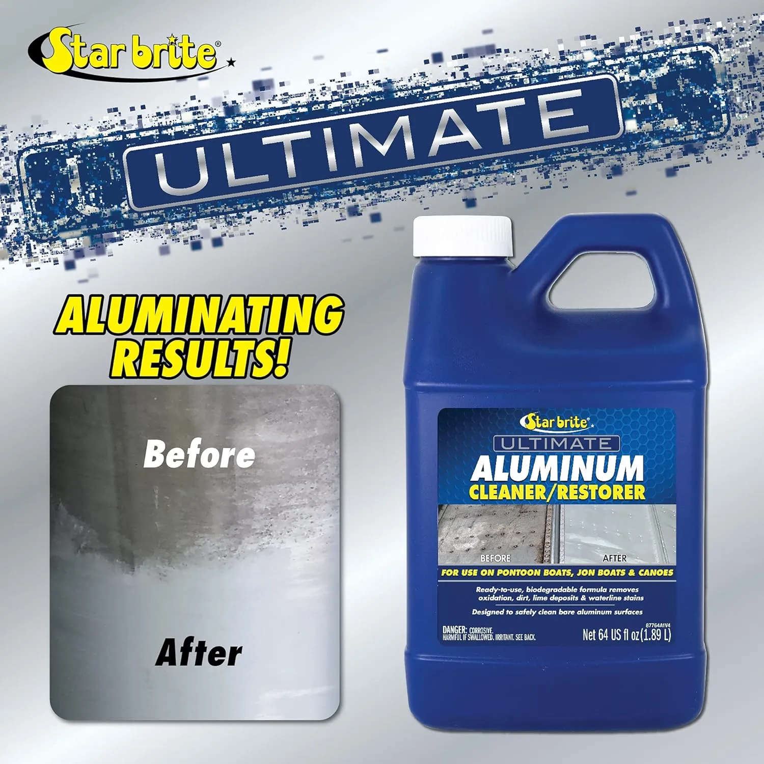 STAR BRITE 87764 Ultimate Aluminum Cleaner & Restorer - Safely Clean Pontoon Boats, Jon Boats & Canoes, 64 oz. 64 Oz (With Sprayer)
