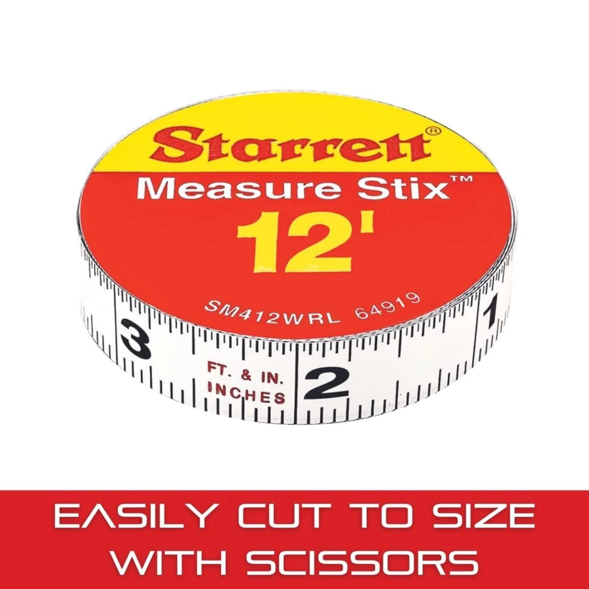 Starrett Tape Measure Stix with Adhesive Backing - Mount to Work Bench, Saw Table, Drafting Table - 1/2" x 12'