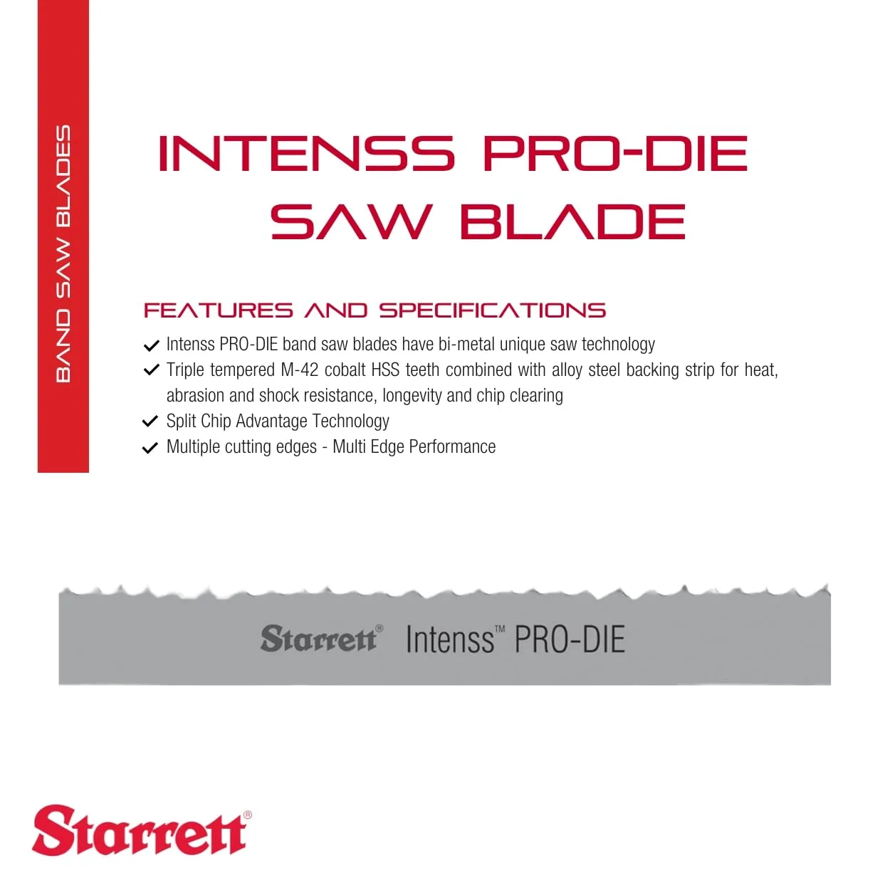 Starrett Intenss Bi-Metal Band Saw Blade with M42 HSS Cutting Edge