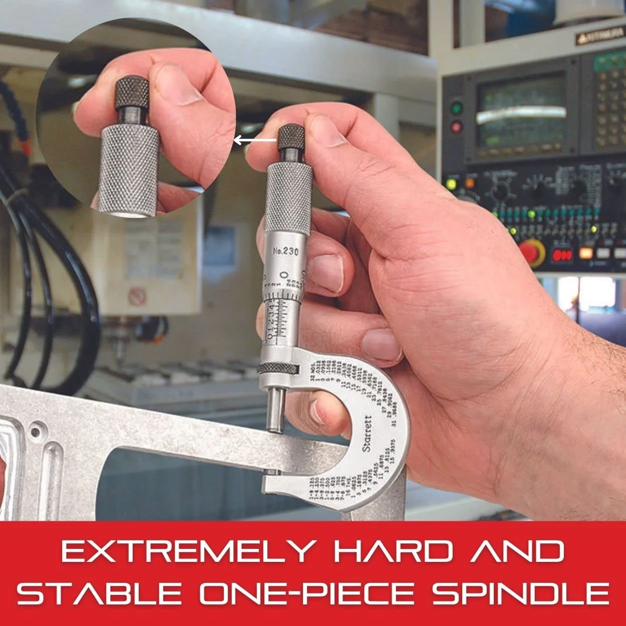 Starrett Outside Micrometer with One-Piece Spindle, Satin Chrome Finish and Advanced Sleeve Design
