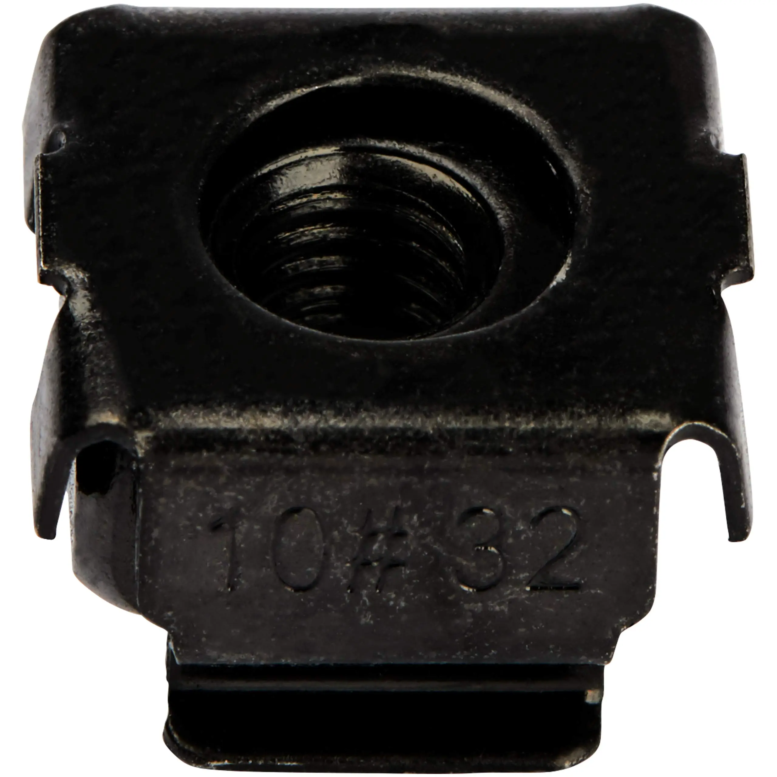 StarTech.com 10-32 Cage Nuts - 50 Pack - Rack Mount Clip Nuts - for Square Hole Server Rack - Black, TAA (CABCAGENUTS1032)