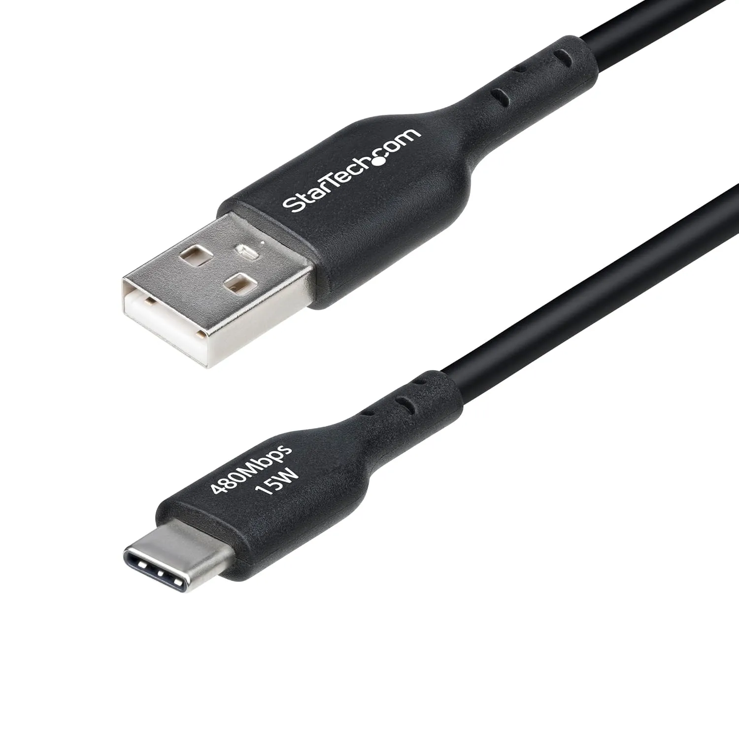 StarTech.com 6ft (1.8m) USB-A to USB-C Charging Cable, Charge & Sync, 3A, USB 2.0, TPE Jacket, Black USB Charging Cord