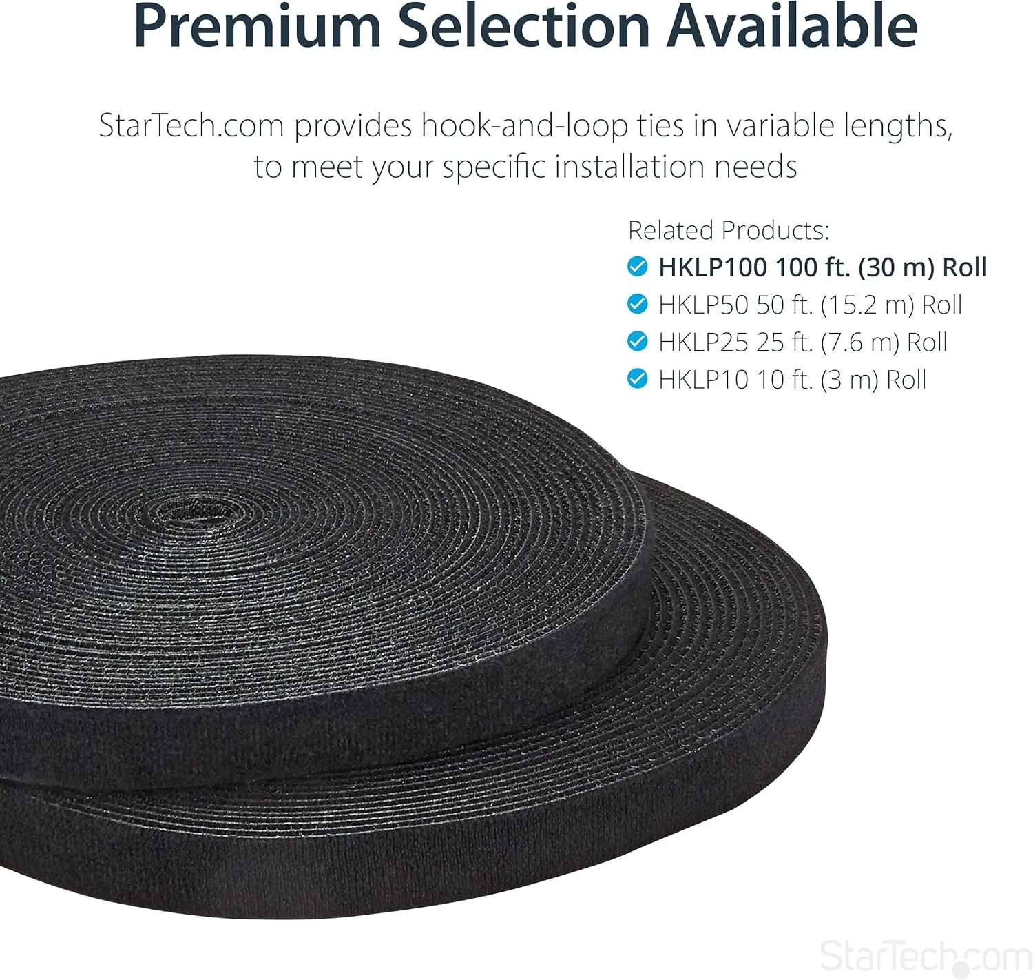 StarTech.com Hook and Loop Roll - Cut-to-Size Reusable Cable Ties - Black