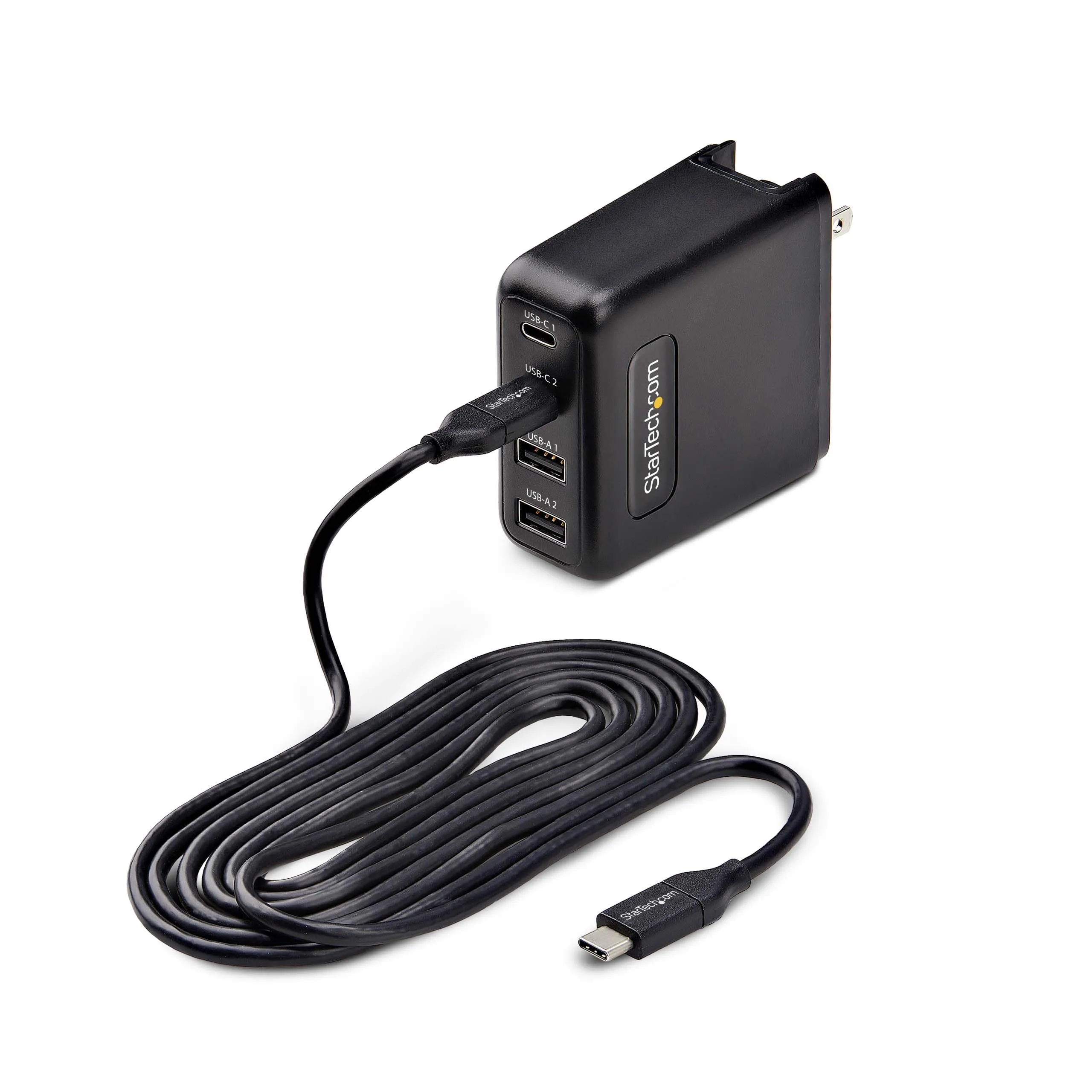 StarTech.com 100W USB-C Wall Charger, 2X USB-C/2x USB-A, USB PD 3.0, Fast Charging Portable GaN Charger