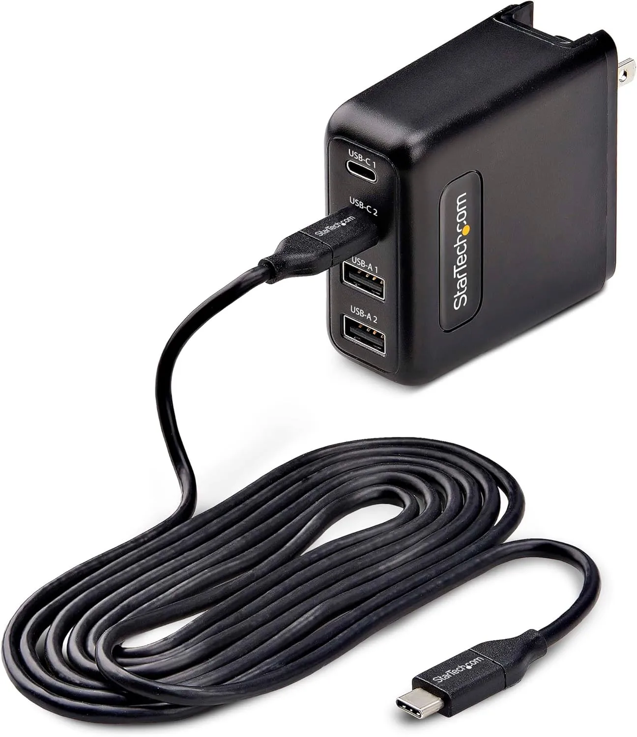 StarTech.com 100W USB-C Wall Charger, 2X USB-C/2x USB-A, USB PD 3.0, Fast Charging Portable GaN Charger