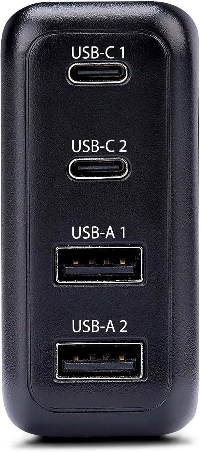 StarTech.com 100W USB-C Wall Charger, 2X USB-C/2x USB-A, USB PD 3.0, Fast Charging Portable GaN Charger