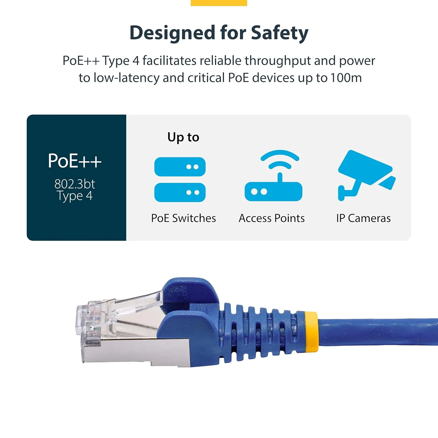 StarTech.com 3ft Blue CAT8 Ethernet Cable, Snagless RJ45, 25G/40G, 2000MHz, 100W PoE++, S/FTP, 26AWG Pure Bare Copper, LSZH